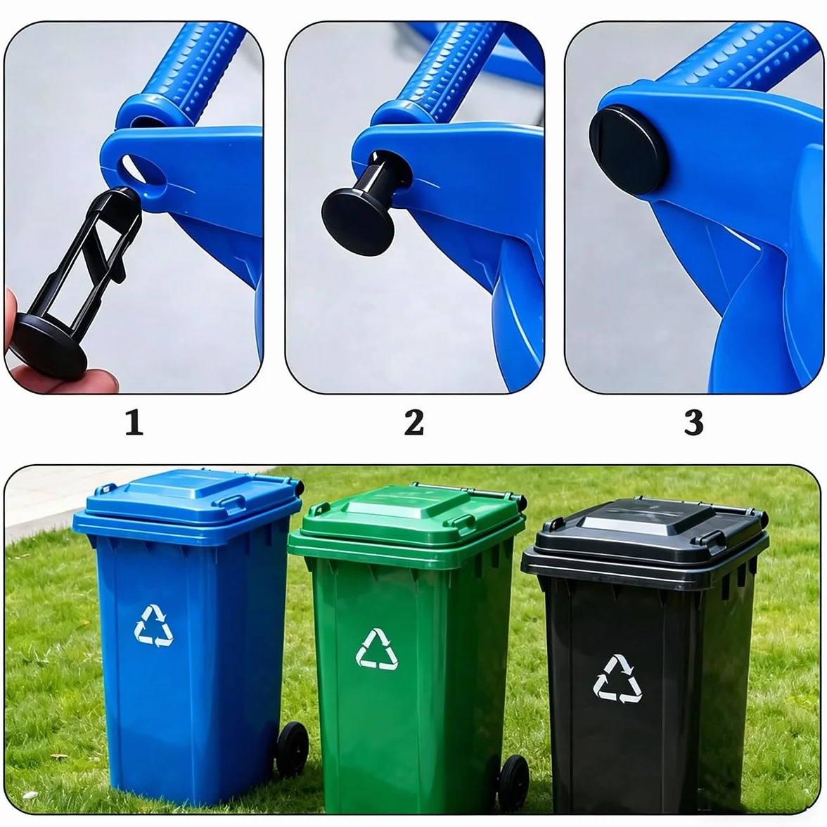 Kołki do zawiasów pokrywy kosza Wheelie, 4 szt. plastikowy zamiennik do pojemnika na odpady 240 l, klipsy do pokrywy pasują do zielonego czarnego Otto ESE UK, 68 mm x 31 mm, do domowych i