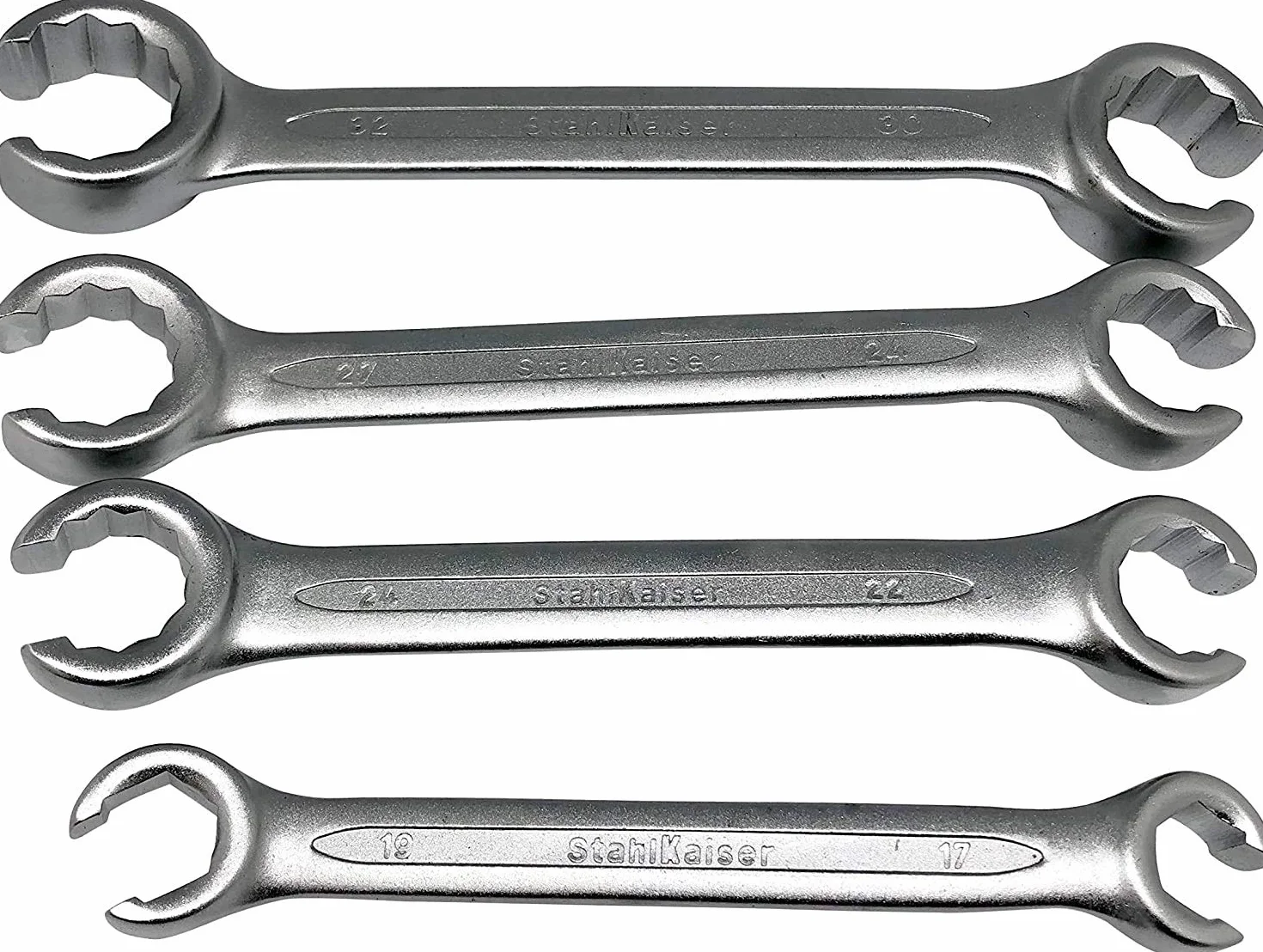 Bardzo duży, 4-częściowy zestaw otwartych kluczy oczkowych do rur hydraulicznych do rur podwójnych kluczy oczkowych 17 do 32 mm, przewód hamulcowy, hydraulika, traktor