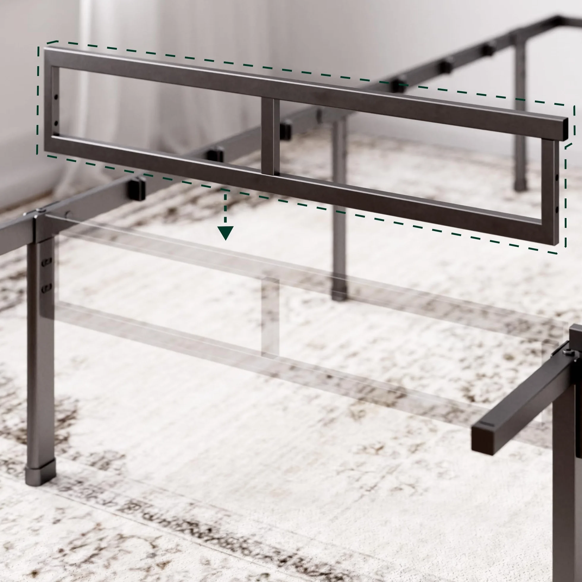 Zinus Justin łóżko 90 x 200 cm – wysokość 36 cm z miejscem do przechowywania pod łóżkiem – metalowa platforma – czarne