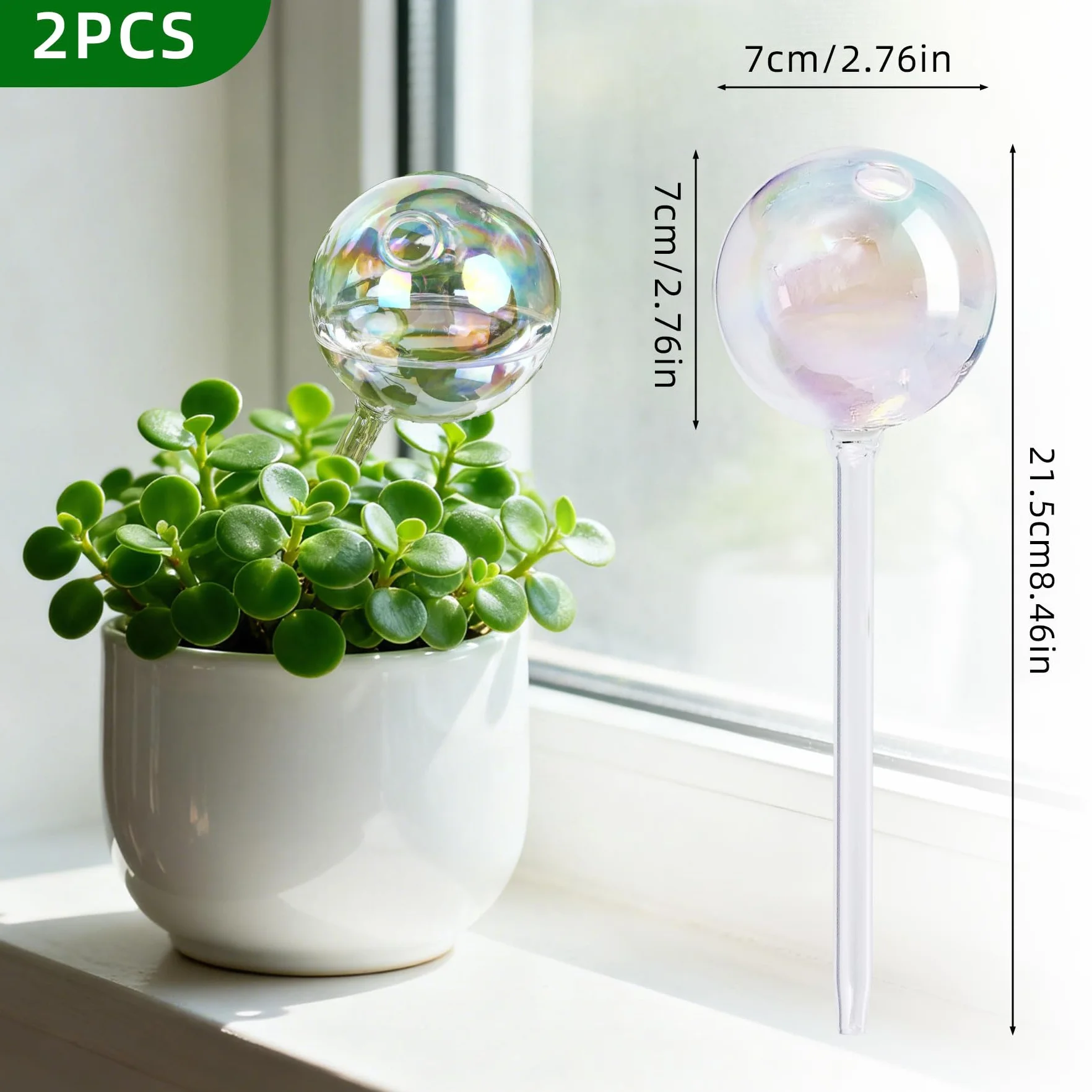 dellyy 2 szt. Balony do podlewania roślin, szklane kulki do podlewania roślin, podlewanie roślin w pomieszczeniach, rośliny doniczkowe, dekoracja wnętrz i ogrodu