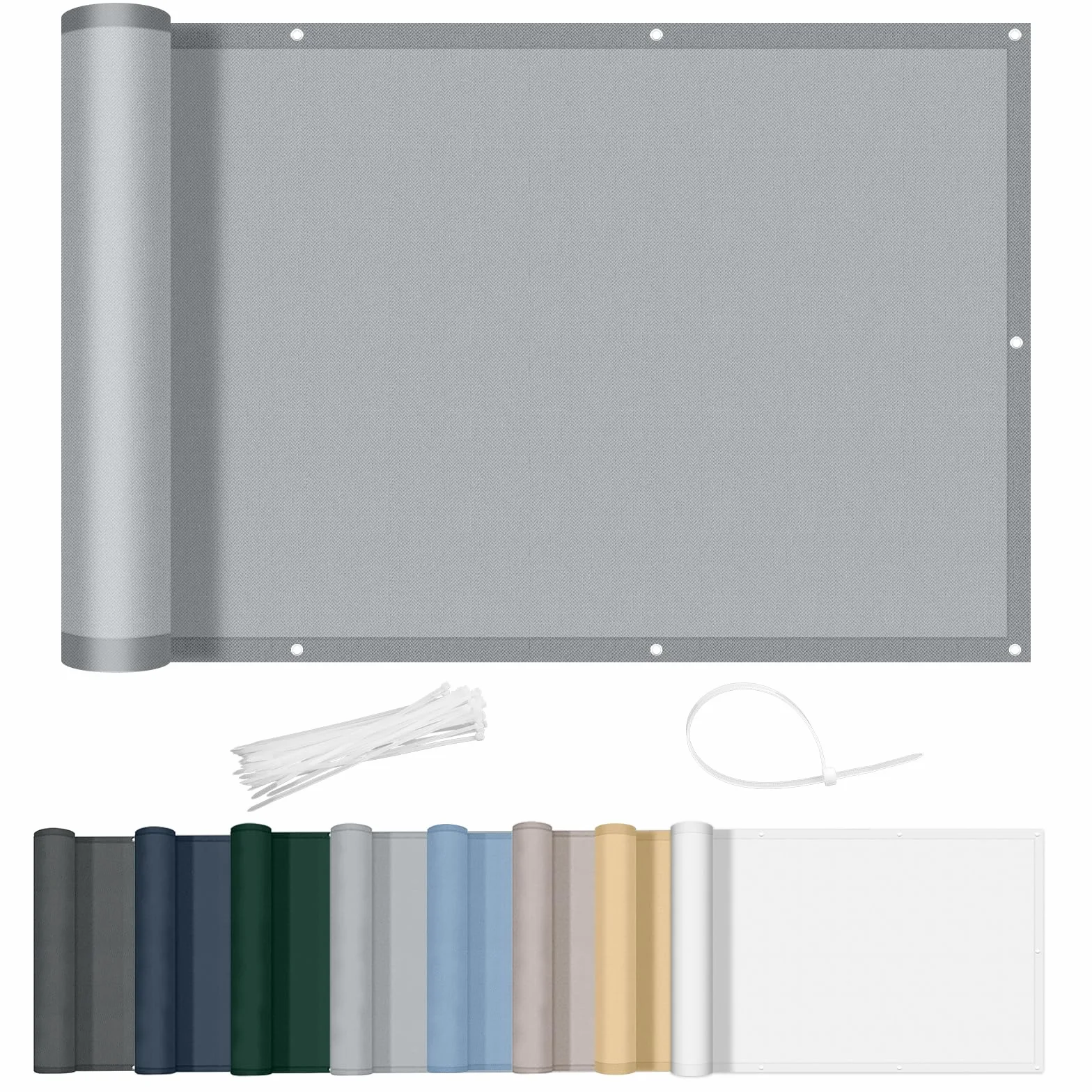 AXT SHADE Osłona Balkonowa 90x300cm Ochrona przed Wiatrem Nieprzejrzysta osłona Balkonu PES 170g/m² Ochrona przed Wiatrem i Promieniowaniem UV z oczkami i opaskami Kablowymi-Jasnoszary