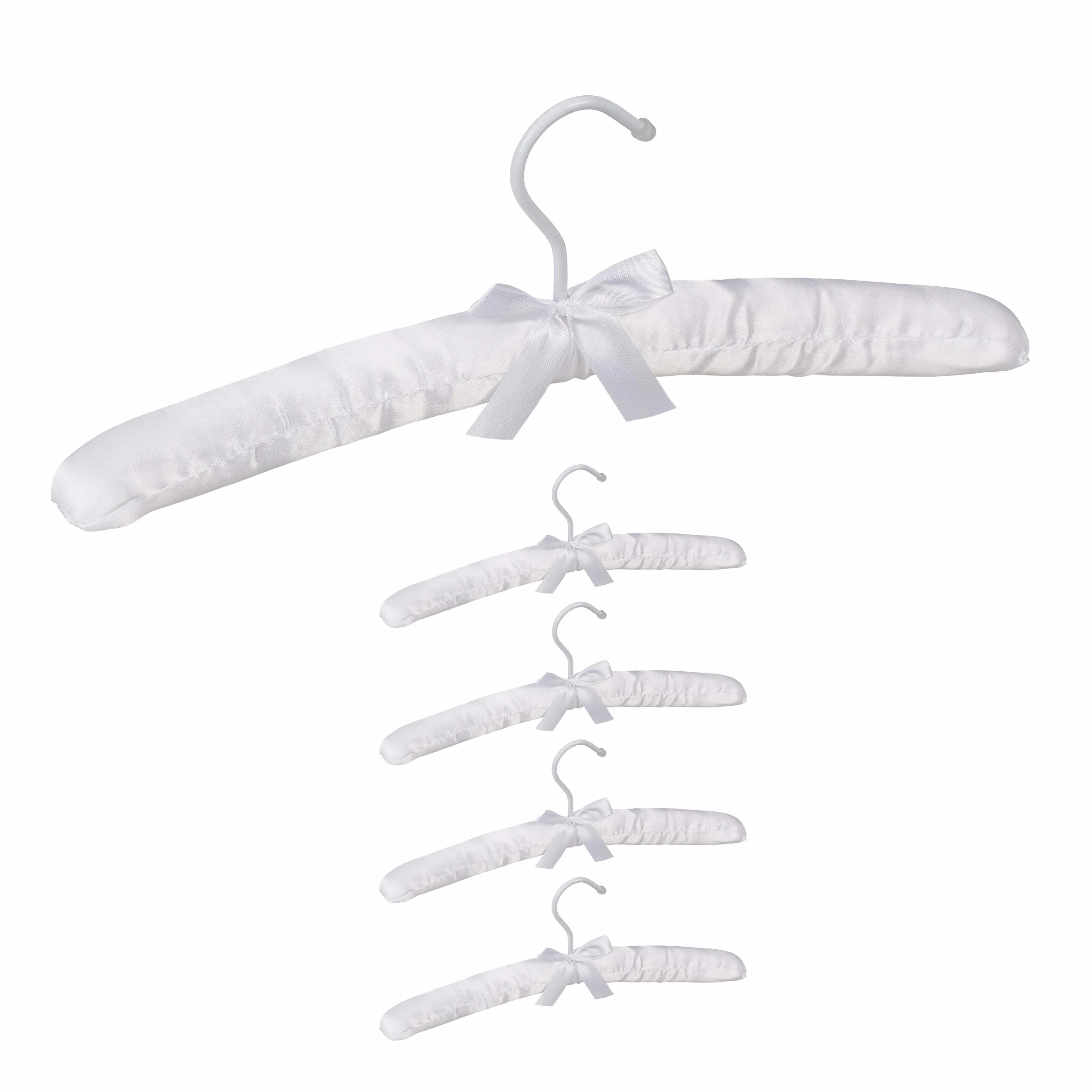 Relaxdays 5 x wieszak satynowy, miękko wyściełany, hak obracany o 360°, dekoracyjna kokardka, wieszak satynowy, szerokość 38 cm, biały