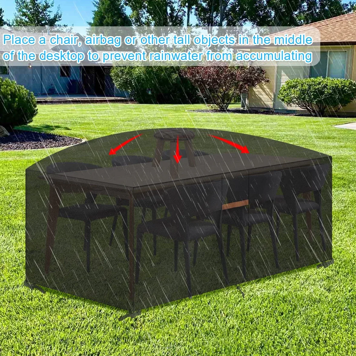 Pokrowiec na meble ogrodowe z otworami wentylacyjnymi, pokrowiec na stół ogrodowy Oxford 600D, pokrowiec ochronny na stół i krzesła (155 x 115 x 65 cm)
