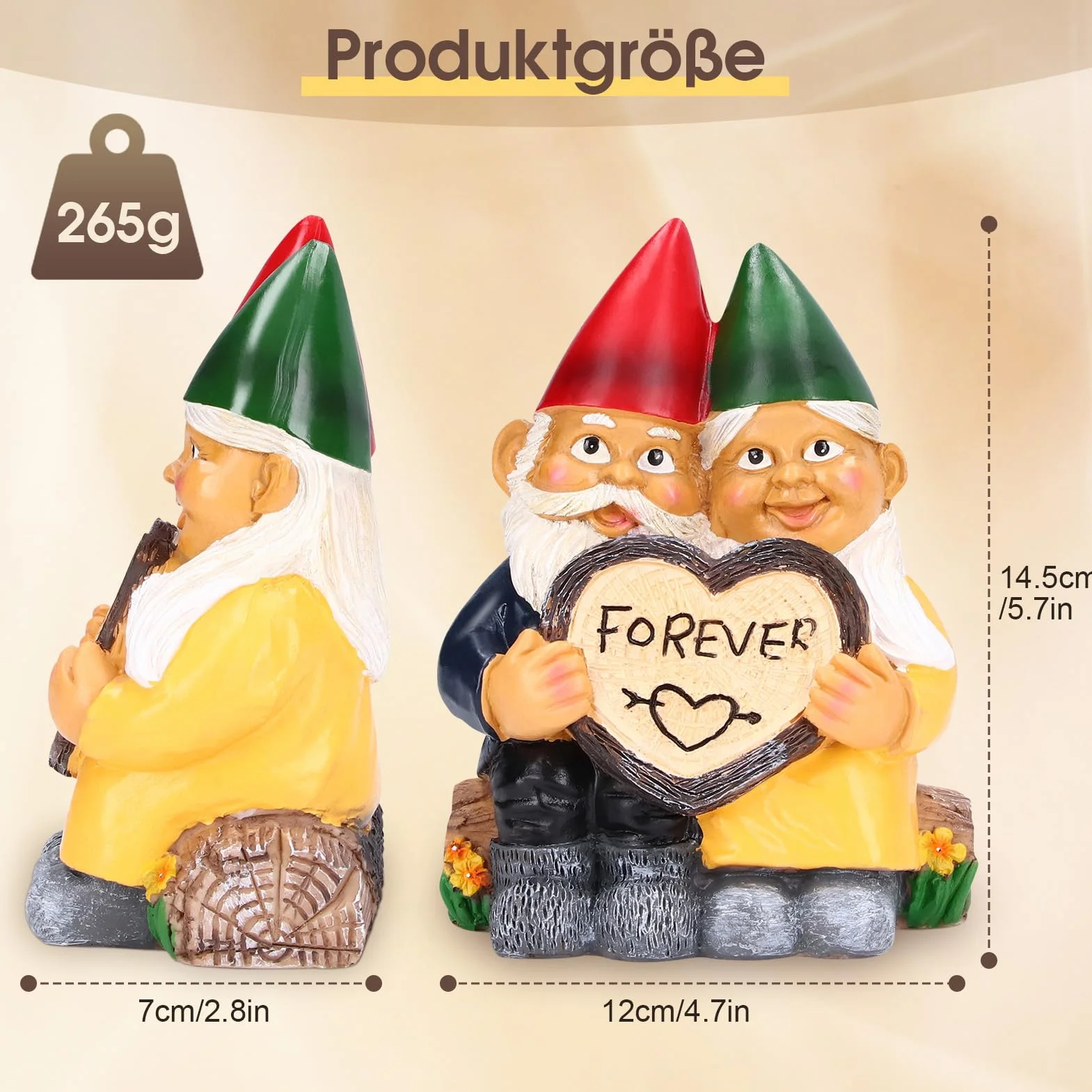 Para krasnali ogrodowych, figurka z żywicy syntetycznej, wodoodporna, do ogrodu, na taras, balkon – zabawna para o romantycznym wzornictwie