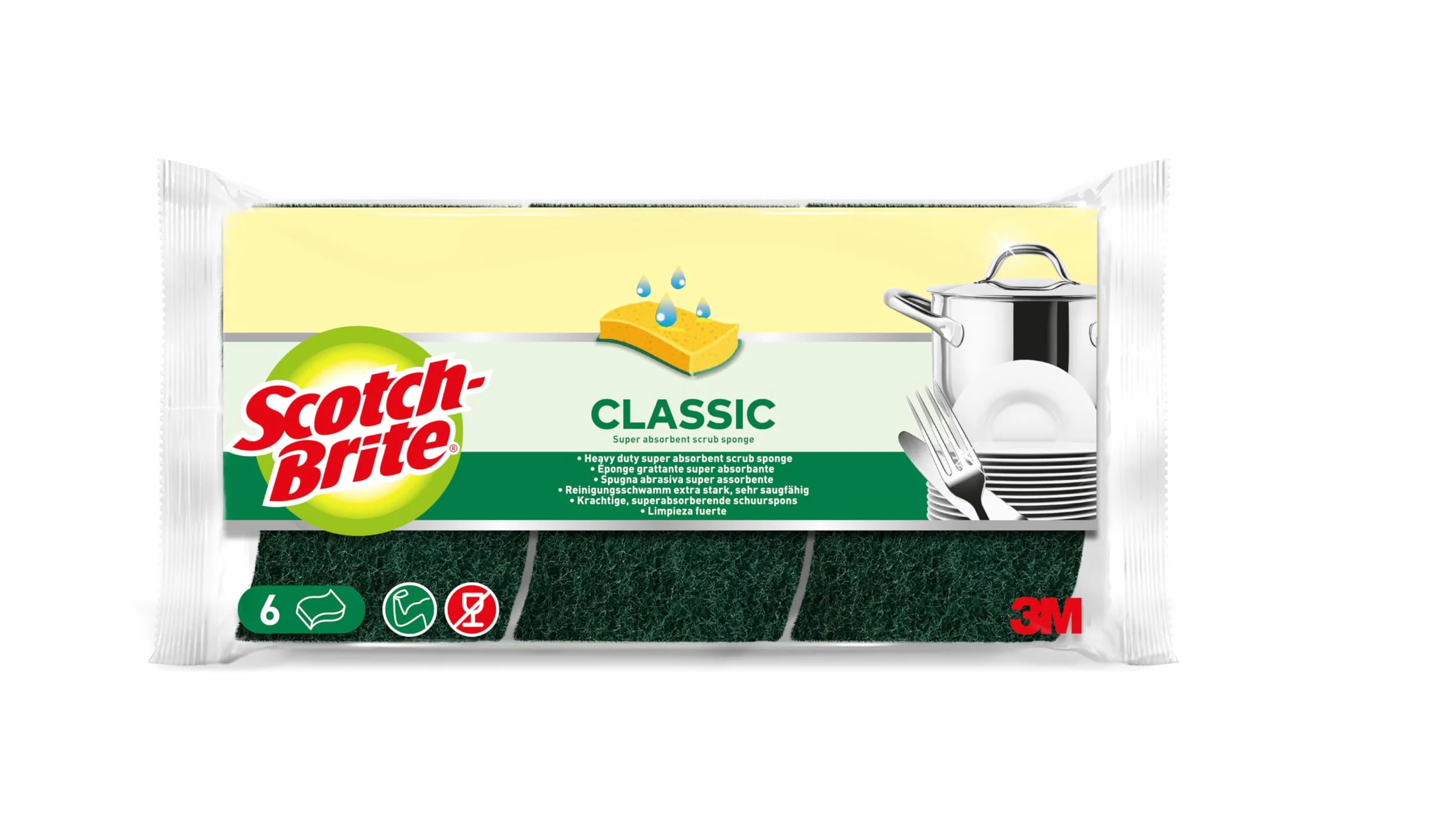 Scotch-Brite Klasyczna gąbka celulozowa, 6 sztuk, usuwa tłuszcz i idealna do wycierania plam