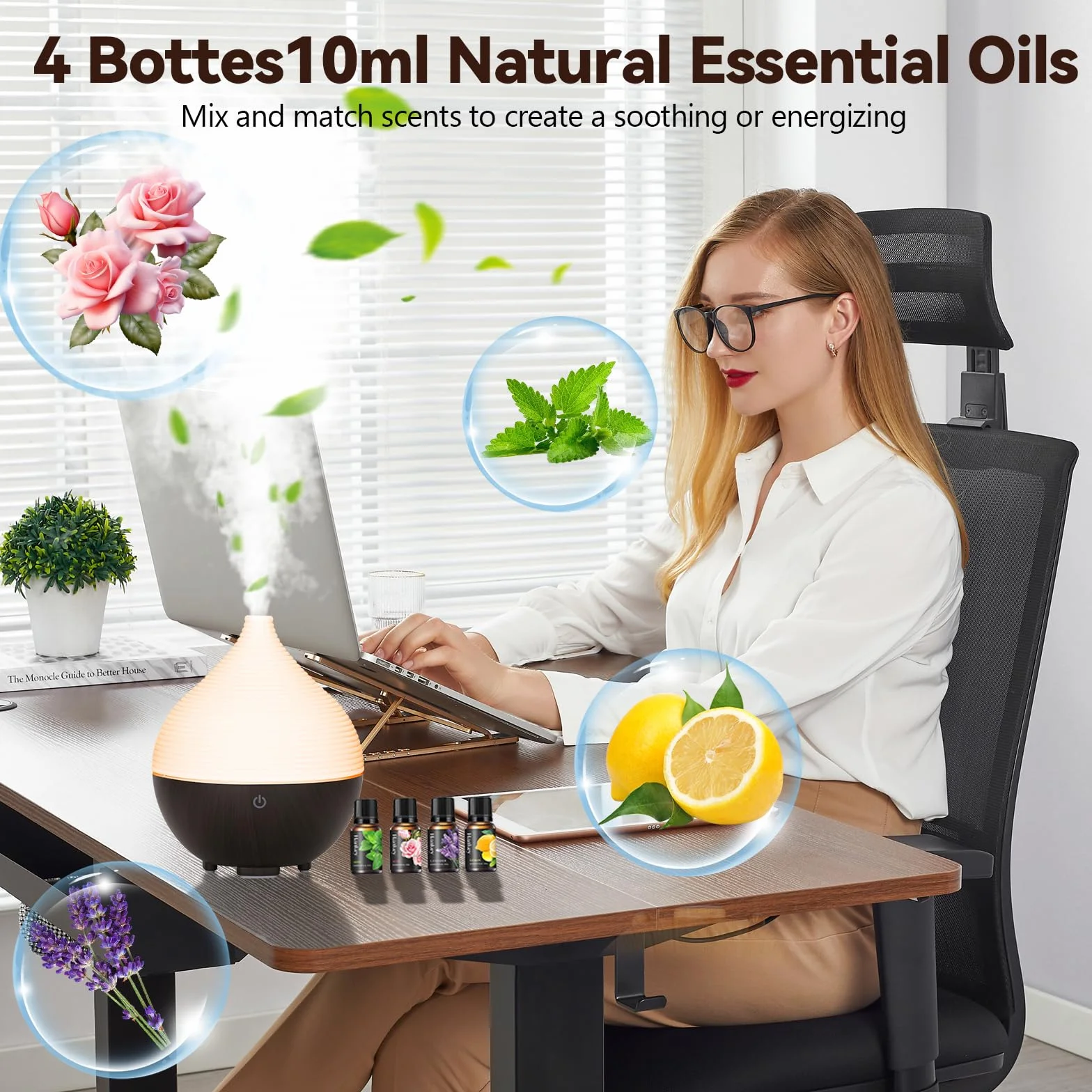 Dyfuzor olejków eterycznych 160 ml, nawilżacze LED w 7 kolorach, dyfuzor z automatycznym wyłączaniem, ultradźwiękowy dyfuzor do aromaterapii do salonu, sypialni, jogi, masażu