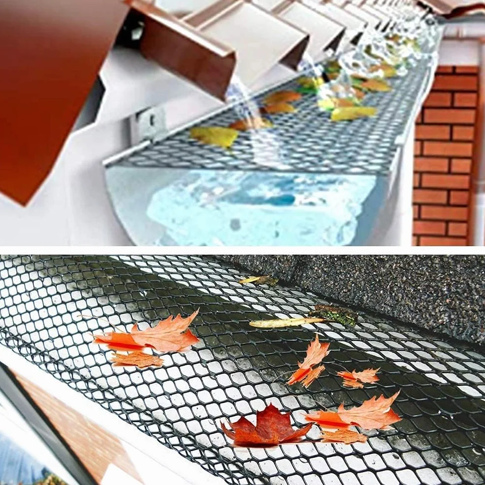 Plastikowa osłona rynny, wytrzymałe osłony rynny, siatkowe osłony liści do rynien, filtr liści (18 cm x 8 m)
