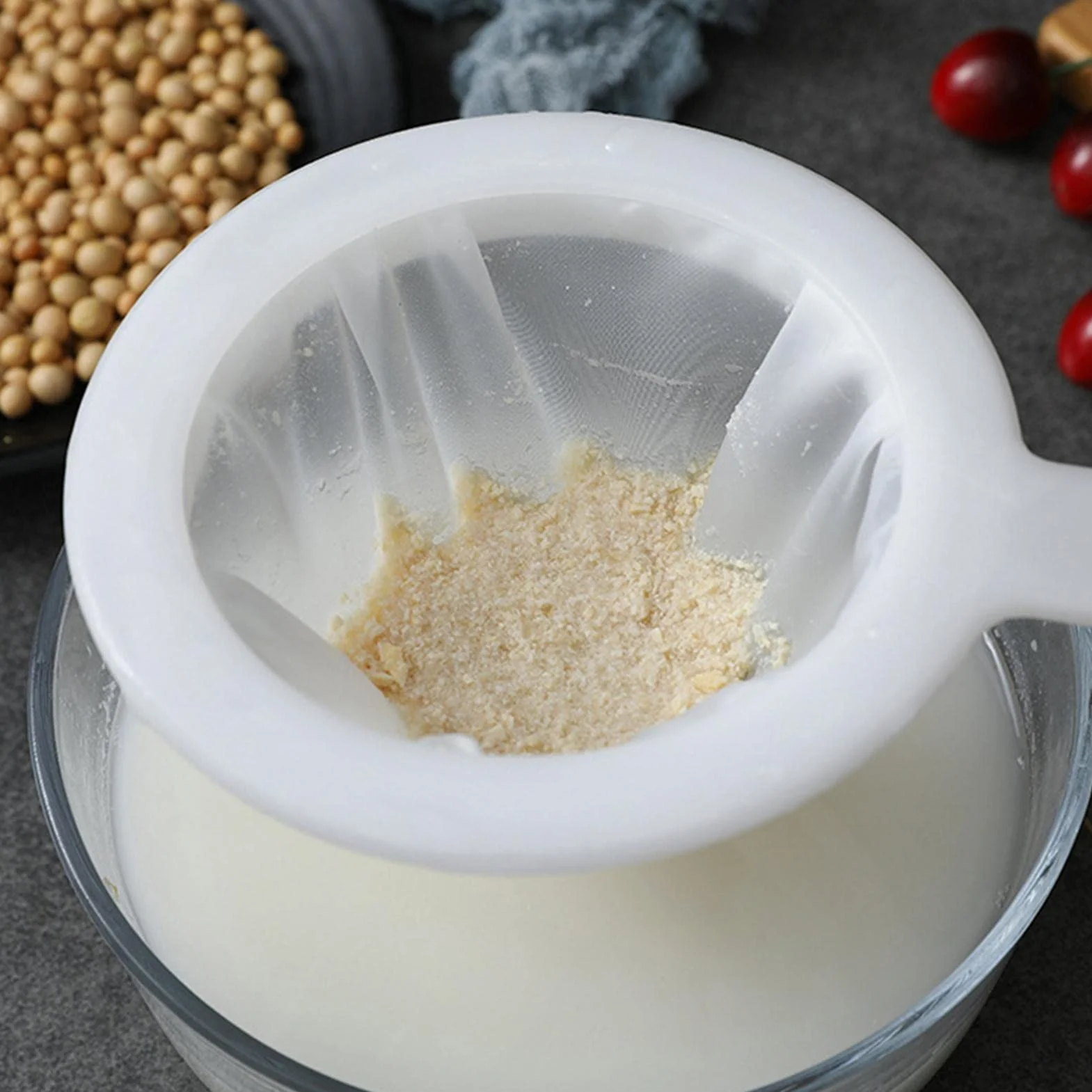 Ultracienkie sitko, delikatna siatka druciana, zestaw sitek kuchennych z krawędzią, nylonowa siatka filtracyjna z antypoślizgowym uchwytem, do duszenia sojowego, quinoa, herbaty, zupy, siekania, pieczenia, siekania