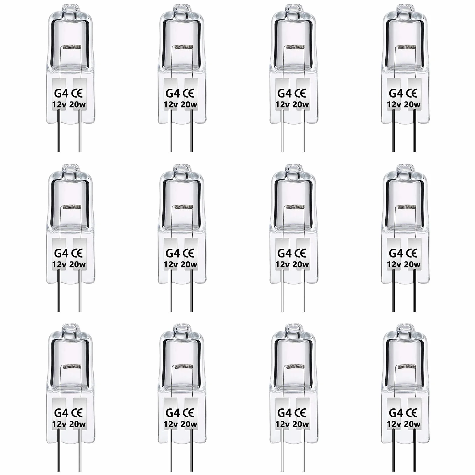 Opakowanie 12 żarówek halogenowych G4 20 W 12 V ściemnialne, 2700K ciepła biel, 280 lm, G4 Pinowa lampa bazowa, żarówki halogenowe do lamp szafkowych, okapy wyciągowe, żyrandol