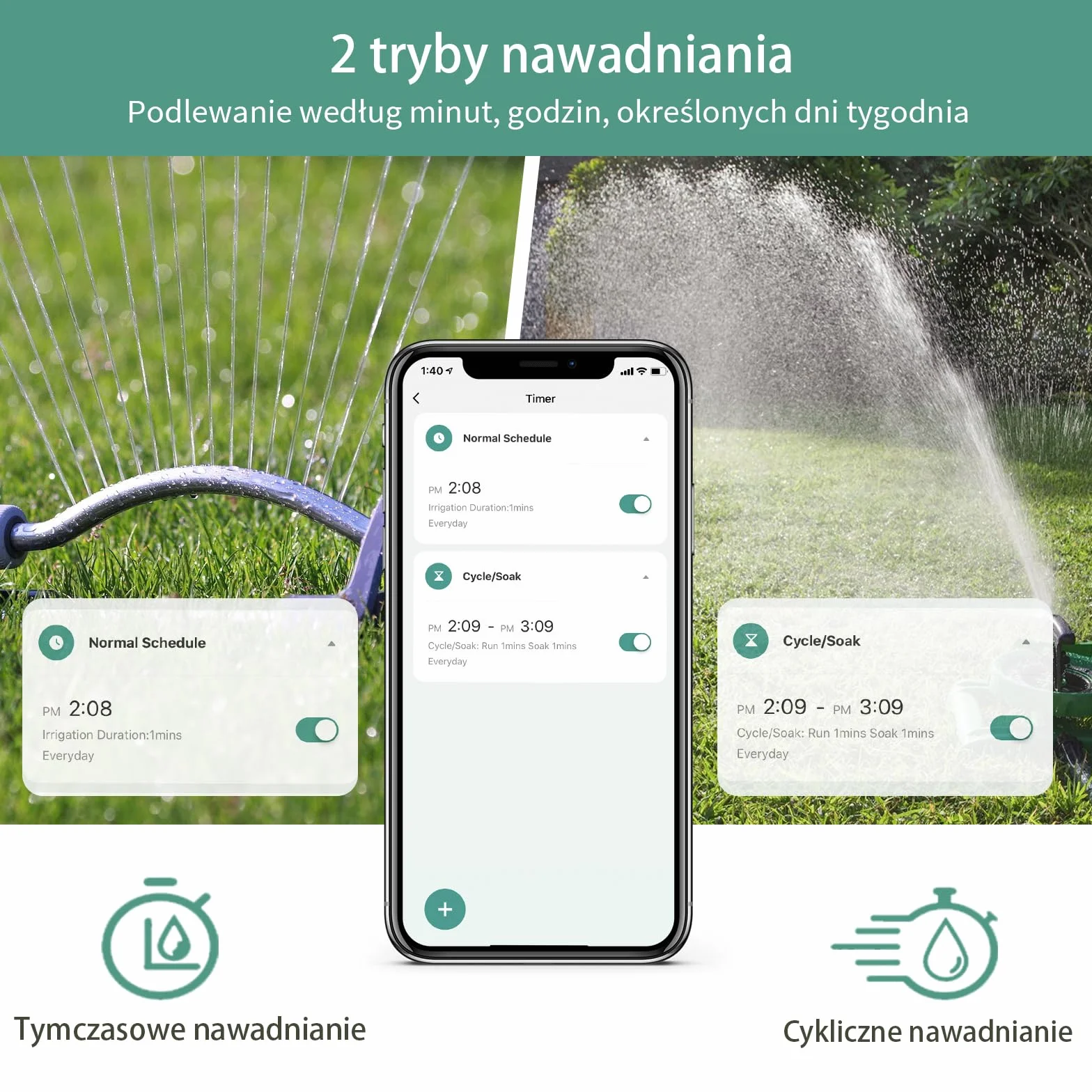 Diivoo sterowany przez aplikację, sterowany czasem i częstotliwością, do automatycznego nawadniania ogrodów i trawników na świeżym powietrzu
