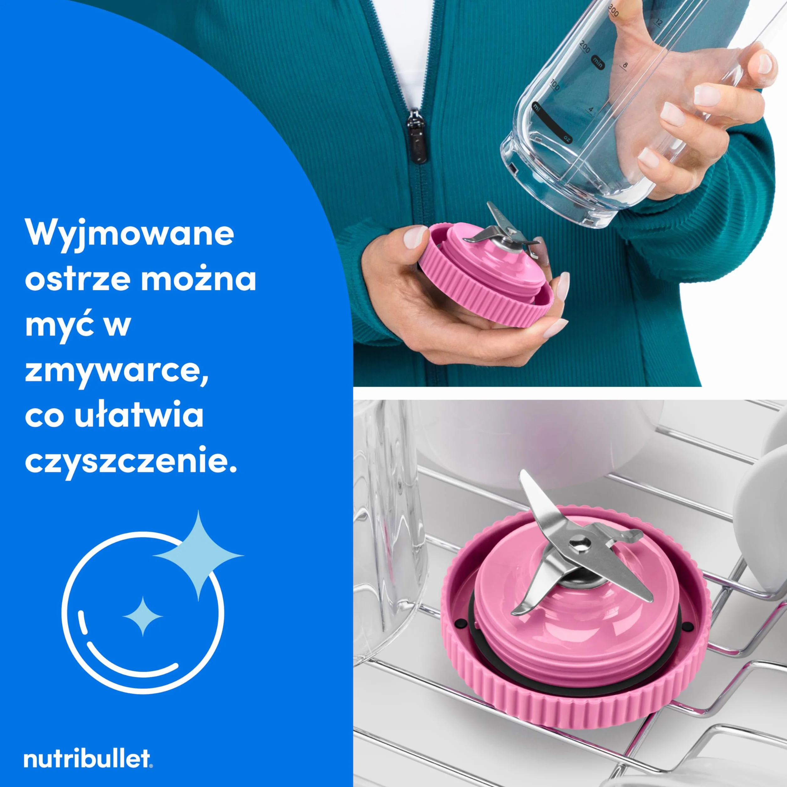 Nutribullet Flex 650 ml, Przenośny Blender z Pokrywą do Popijania, Odłączane Ostrza, Ładowanie USB-C, Kruszenie Lodu i Mrożonych Owoców, Blender Turystyczny z Kubkiem Wolnym od BPA, NBP213MA, Magenta