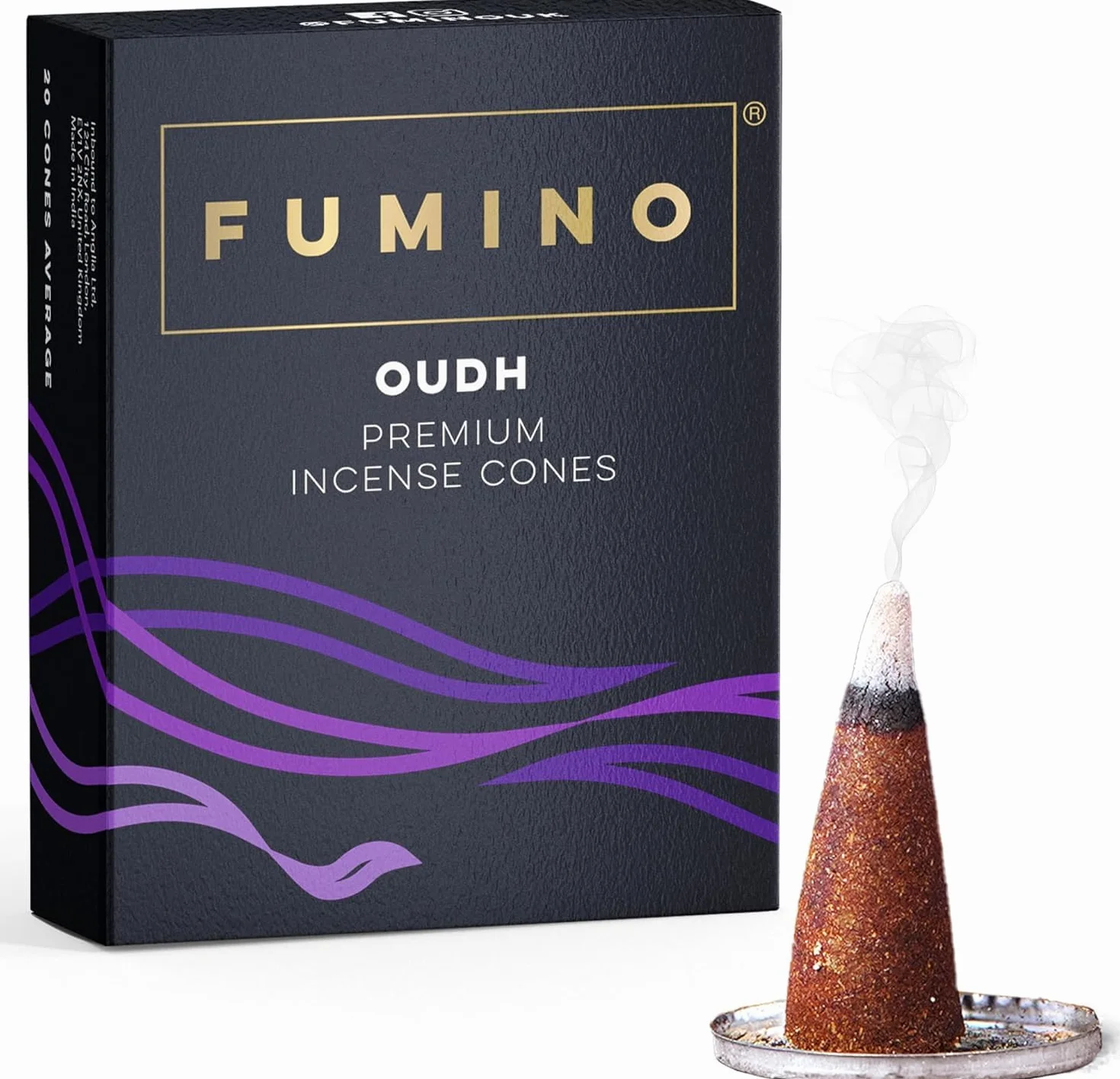 Fumino® Zapach Oudh – świeże kadzidełka stożkowe, 15 sztuk w opakowaniu, Masala Agarbatti Joss, zapach do relaksu i medytacji, dekoracja domu