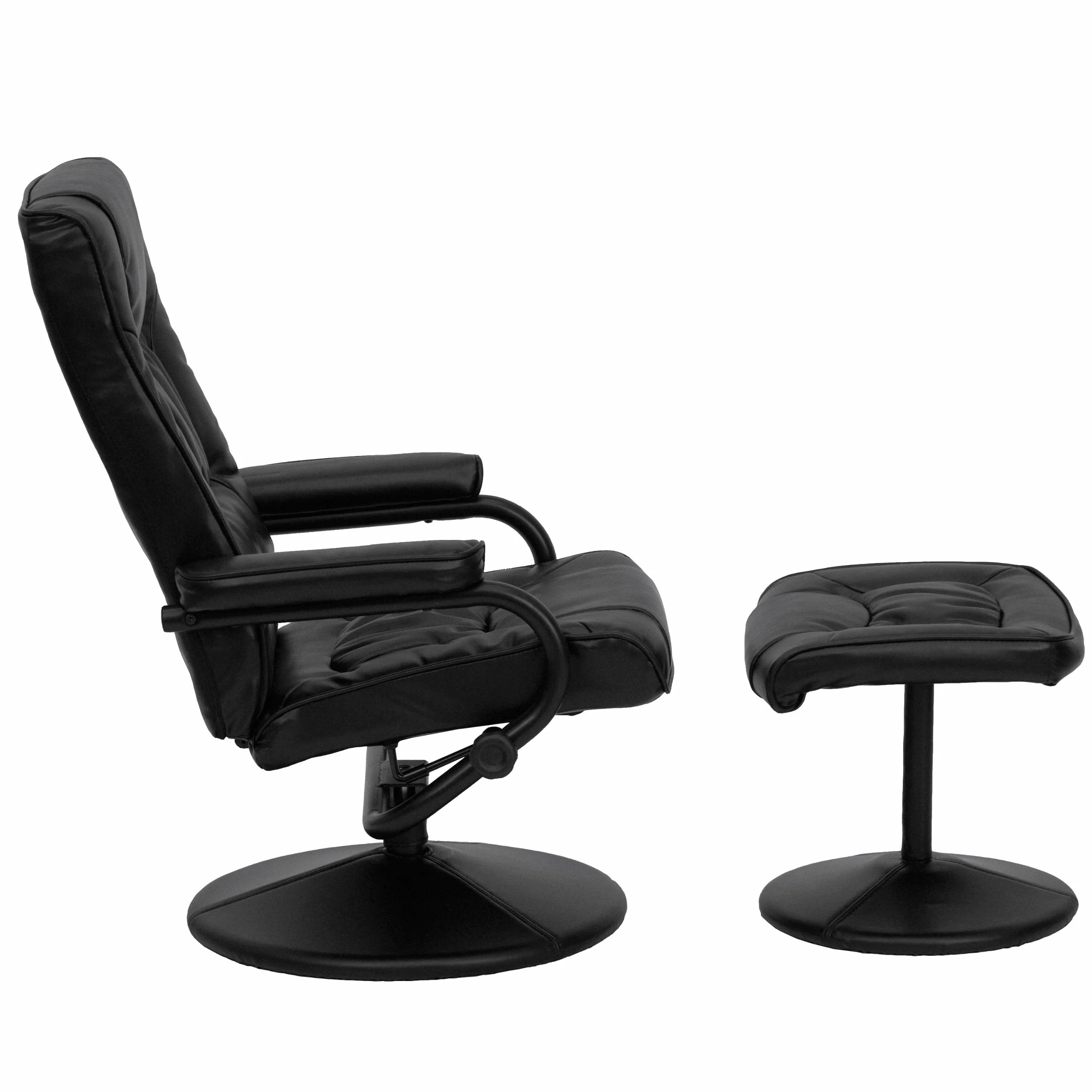 Flash Furniture Współczesny Leżak i Otomana ze Skórzaną Podstawą, Metal, Czarny