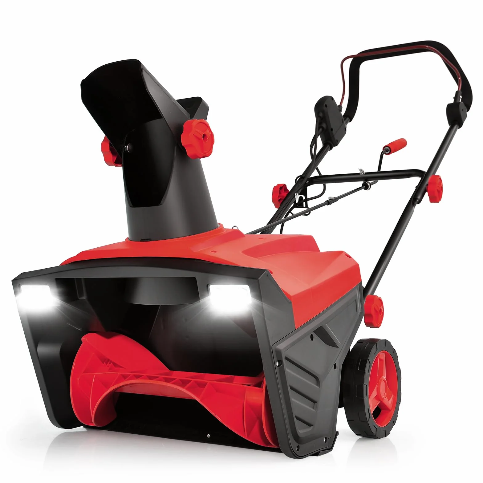 COSTWAY Elektryczna odśnieżarka z diodami LED i silnikiem 15 A, szerokość robocza 50 cm, wysokość robocza 25 cm, przewodowa maszyna do odśnieżania ze zjeżdżalnią obracaną o 180° i zasięgiem wyrzutu 9