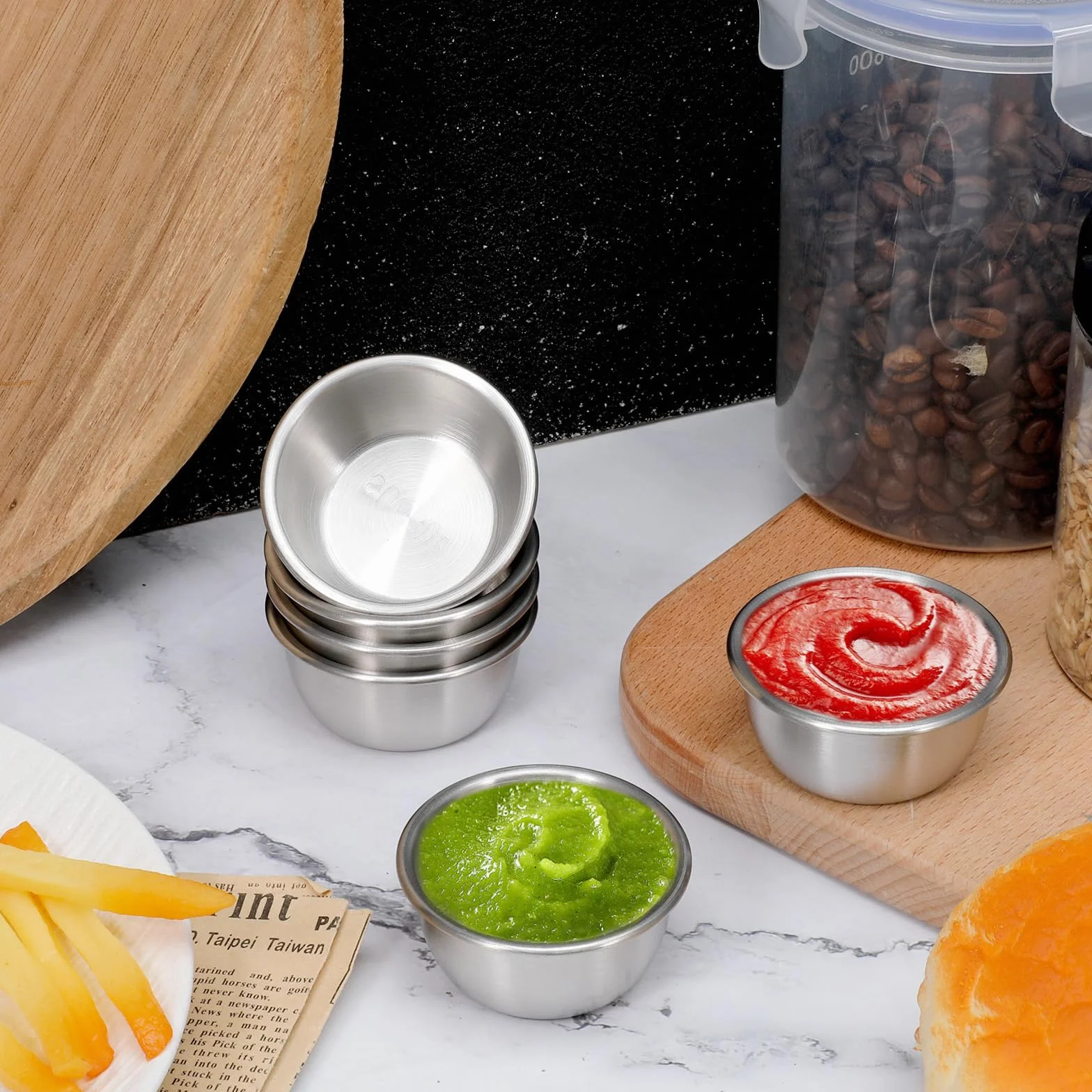 Stal nierdzewna Ramekin kubek do sosu 56 ml mini metalowy pojemnik na przyprawy wielokrotnego użytku