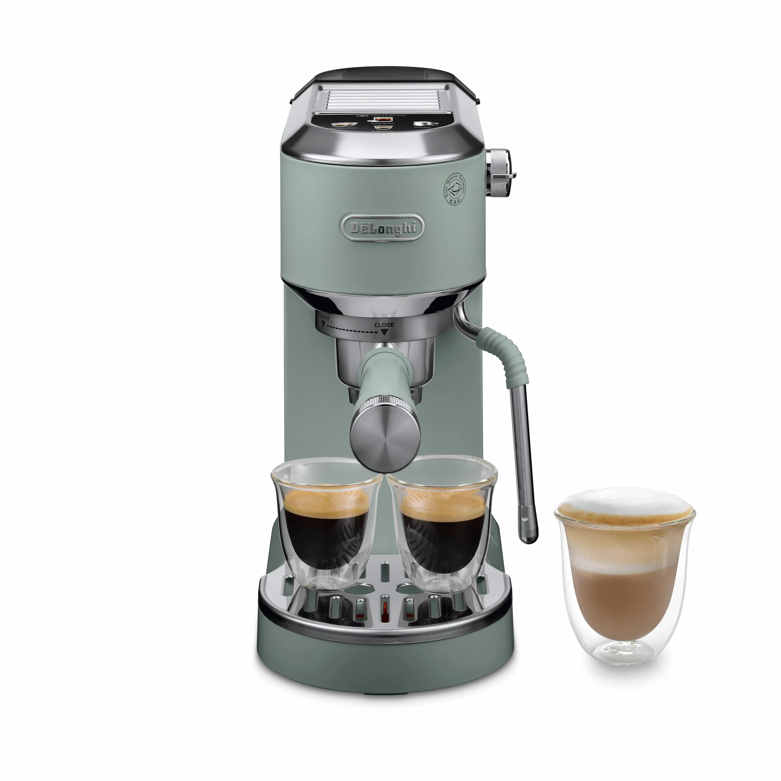 De'Longhi Dedica Duo EC890.GR ręczny ekspres do kawy do espresso, cappuccino i cold brew, barista, wyrzutnia parowa My LatteArt, wyświetlacz dotykowy, 15 cm