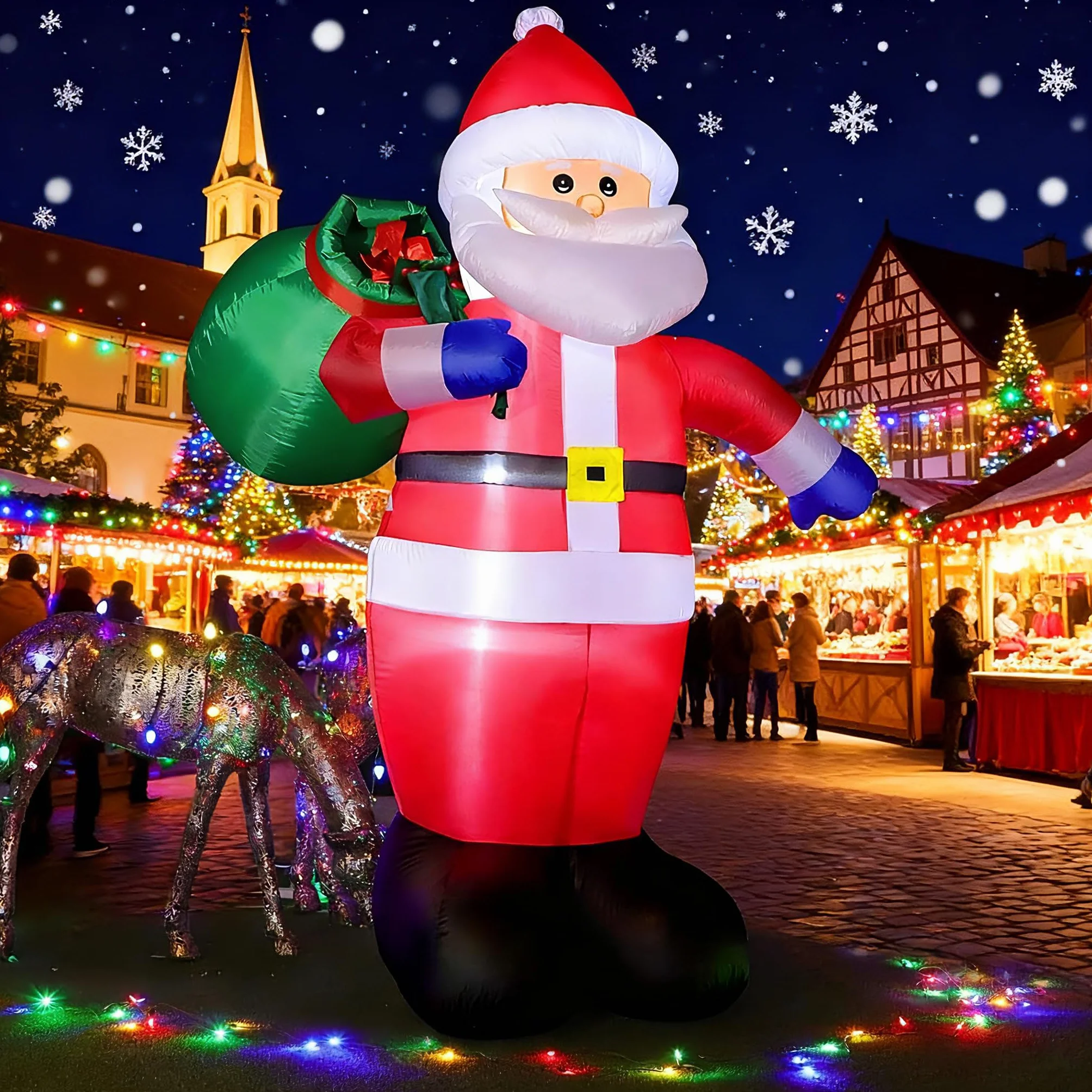 Nadmuchiwany Święty Mikołaj 240 cm z oświetleniem LED, wodoszczelność IP44, ogromna dekoracja bożonarodzeniowa do ogrodu, na podwórko i taras, łatwa w montażu, świąteczne oświetlenie zewnętrzne na