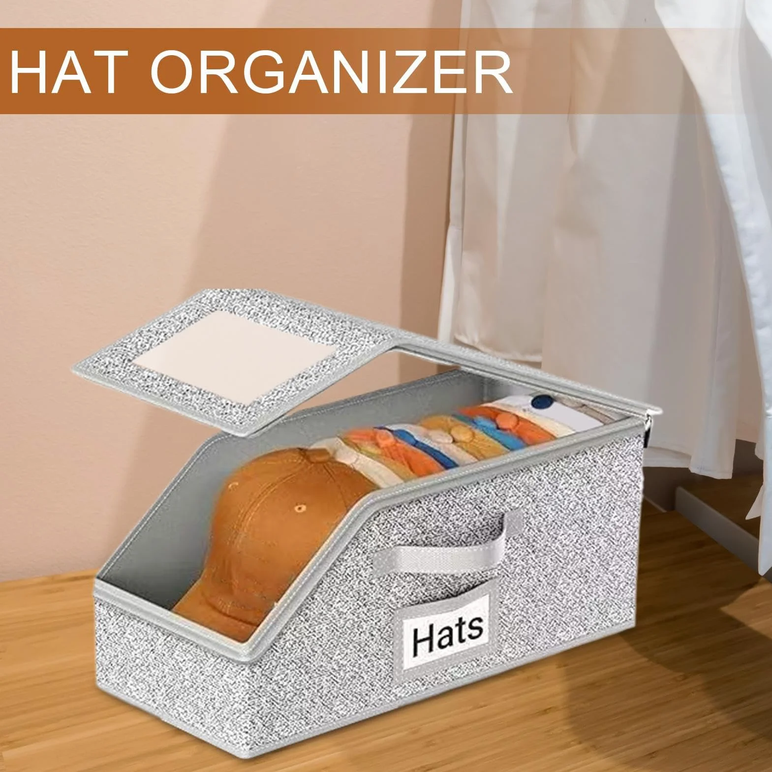 Baseball Hat Storage Organizer, Clear Display Case, Holds 24 Hats, Large Capacity Transparent Lid Containers, 43×22×17cm, Ideal for Closet Organization, Home Storage Solution