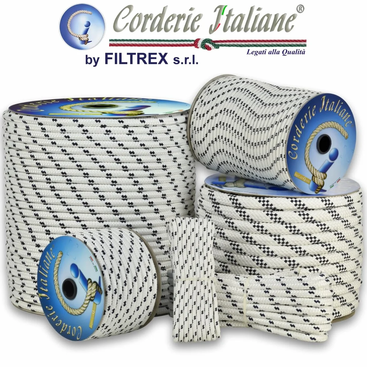 Corderie Italiane 006091677 Pleciona lina żeglarska, 5 mm, 50 metrów, biały z niebieskim znacznikiem