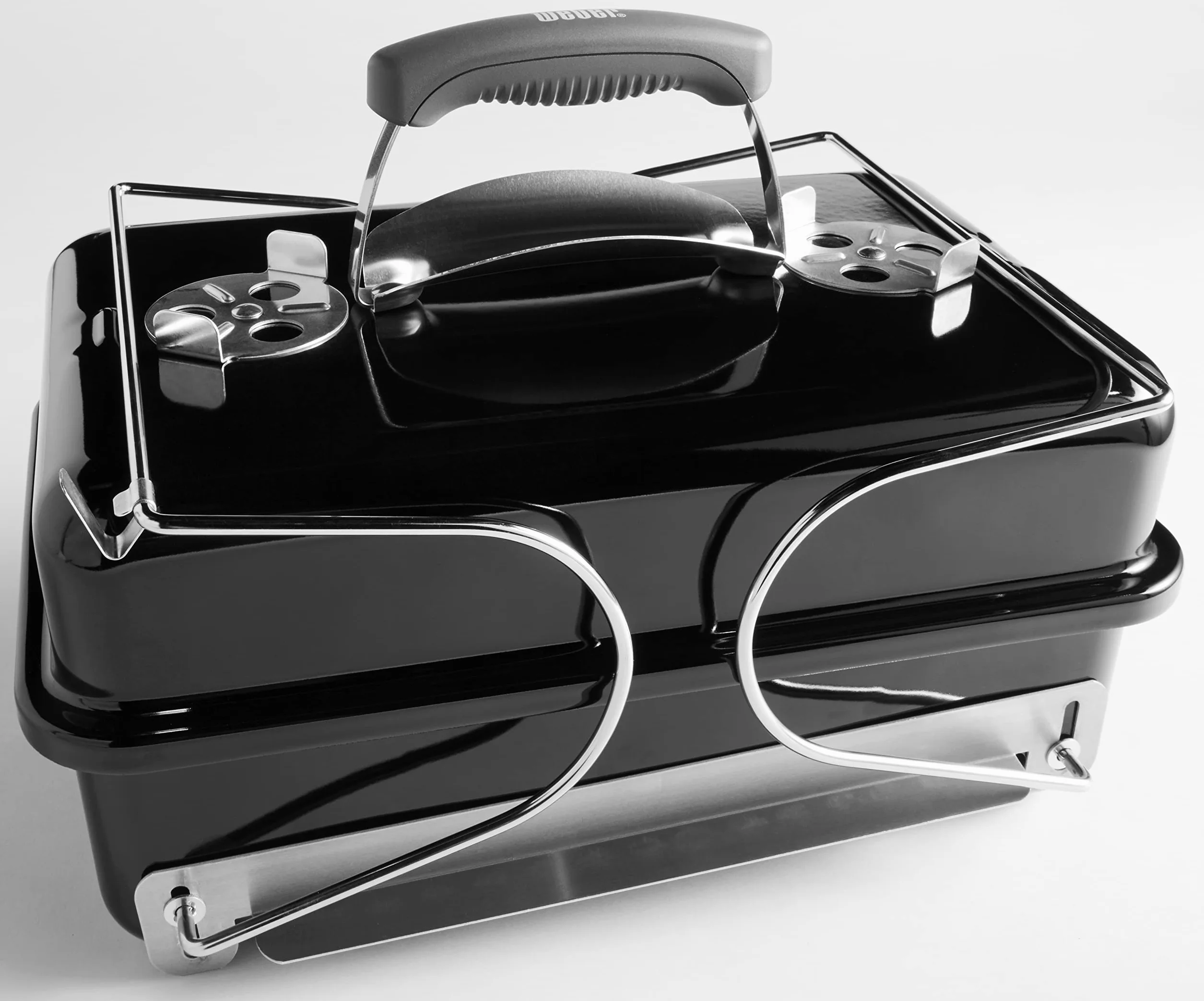 Weber Go-Anywhere Grill węglowy, powierzchnia grilla 42 x 26 cm, lekki przenośny grill BBQ, grill z emaliowaną misą i pokrywą, składane nóżki - Czarny (1131004)