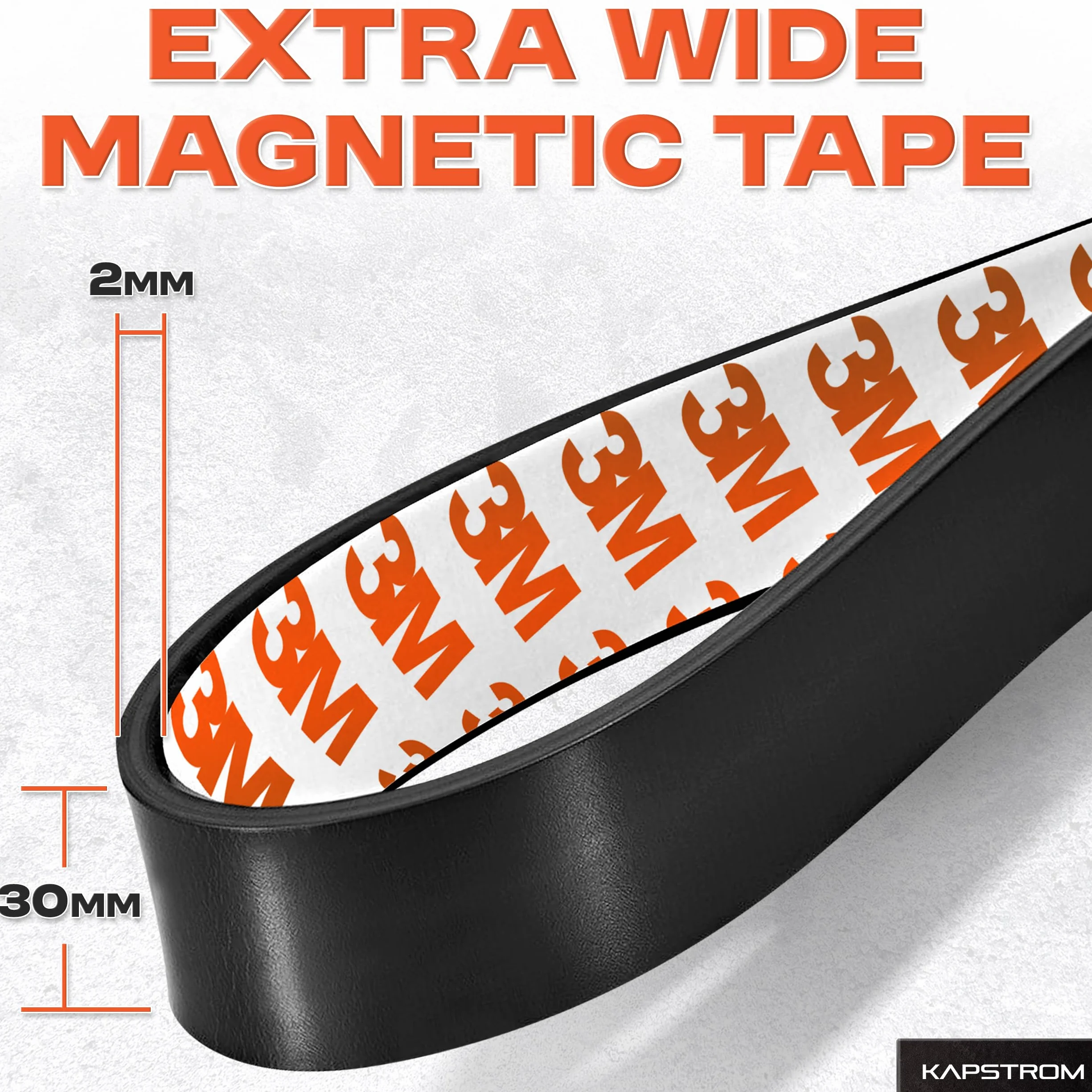 Magnetic Tape Roll (3 Meter / 120” Long & 3 cm / 1.2” Wide), Premium Magnetic Strips w/ 3M Strong Self-Adhesive Backing, Easy to Cut to Size
