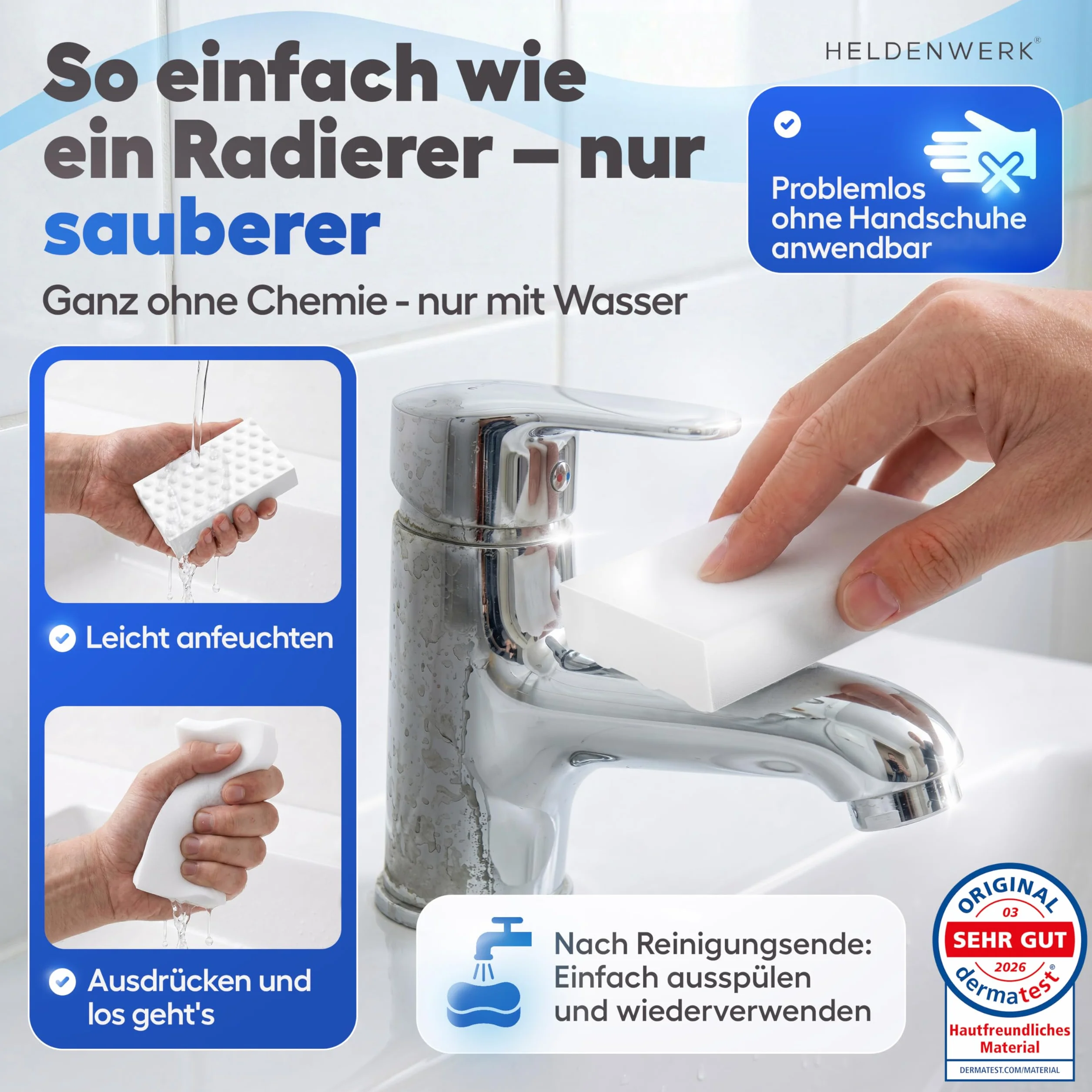 HELDENWERK® Magic Eraser Gąbka do ścierania brudu 18+2 sztuk bardzo trwała