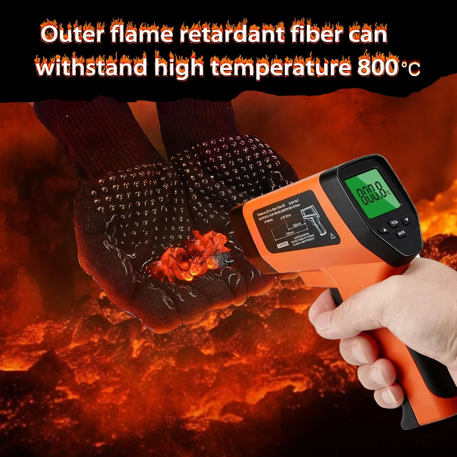Rękawice do grilla, odporne na wysokie temperatury, 800 stopni, ogniotrwałe, do 800°C, długie rękawice do gotowania, grilla, do pieczenia, na kemping, do grilla (czarne)