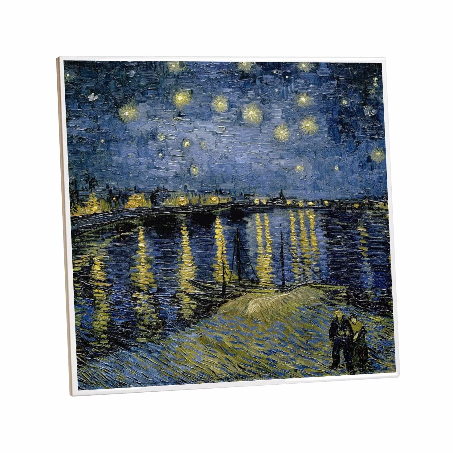 Fantastyczna Ceramiczna Płytka Dekoracyjna 10,8 x 10,8 cm - Van Gogh Nocne Gwiazdy na Rhonie Obraz