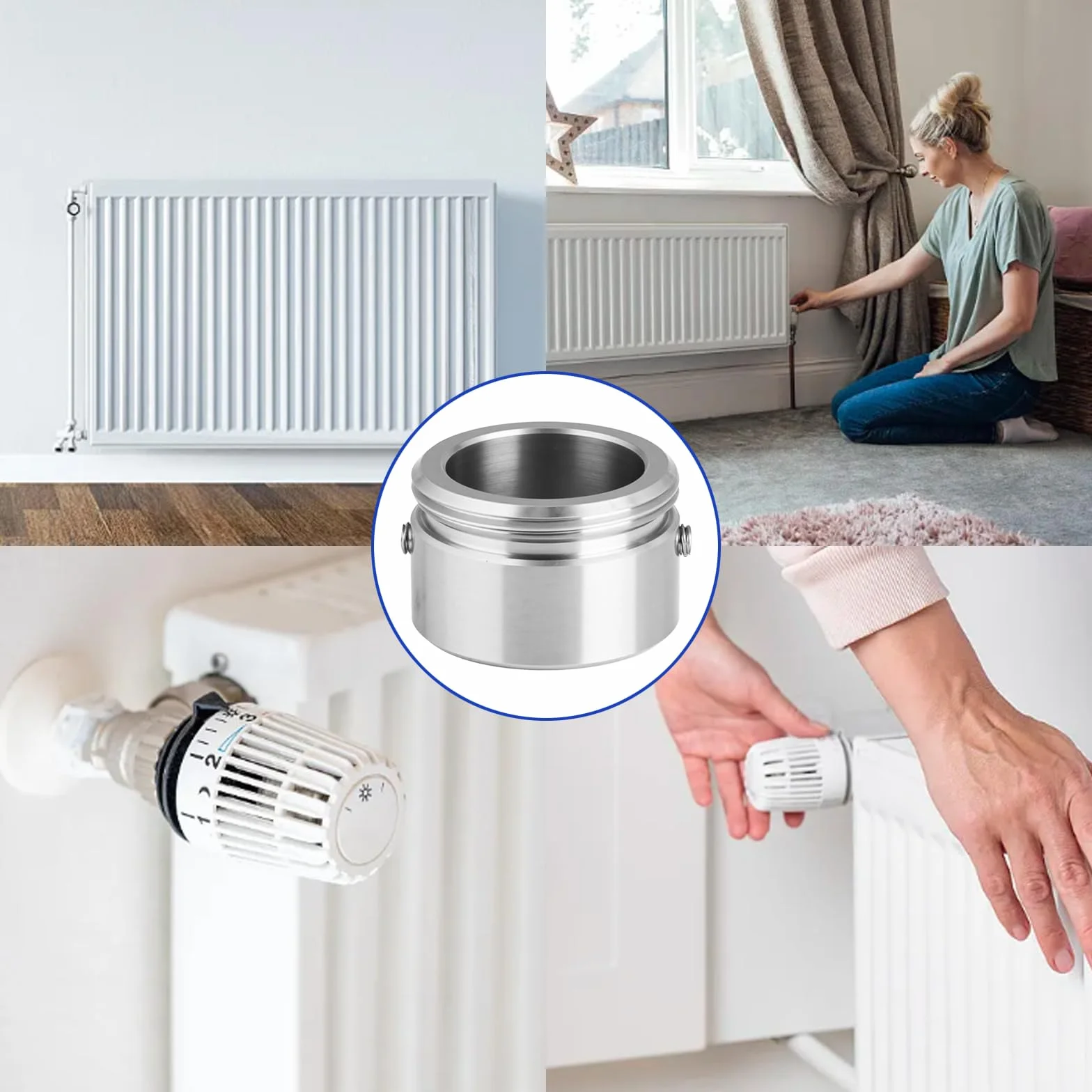 2 szt. adapter termostatu grzejnika ze stali nierdzewnej 304, M30 x 1,5, adapter zaworu grzewczego do zaworów RA/RAV/RAVL, akcesoria do grzejników z kluczem sześciokątnym, do zaworów grzejnikowych