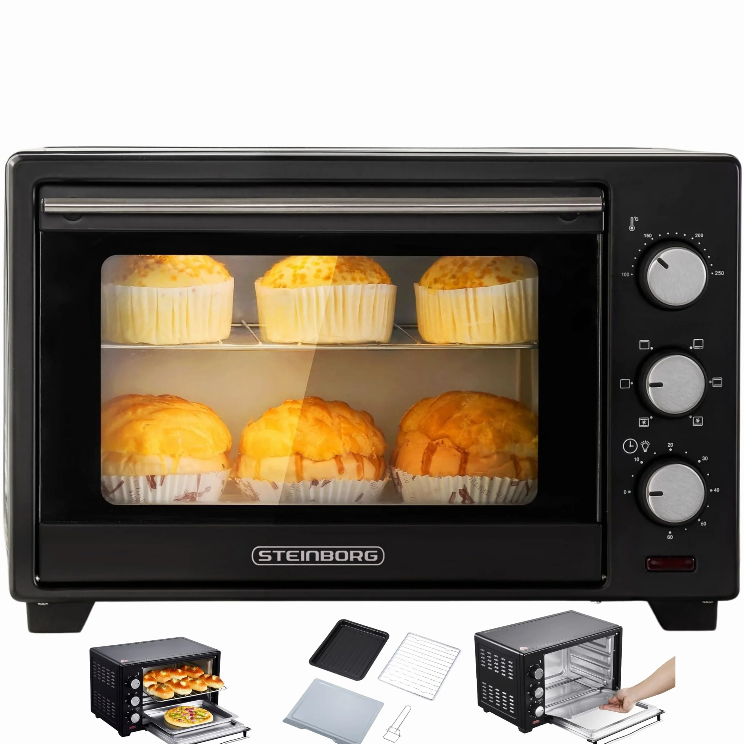 Steinborg mini piekarnik z termoobiegiem 1600 W 25 litrów piec do pizzy