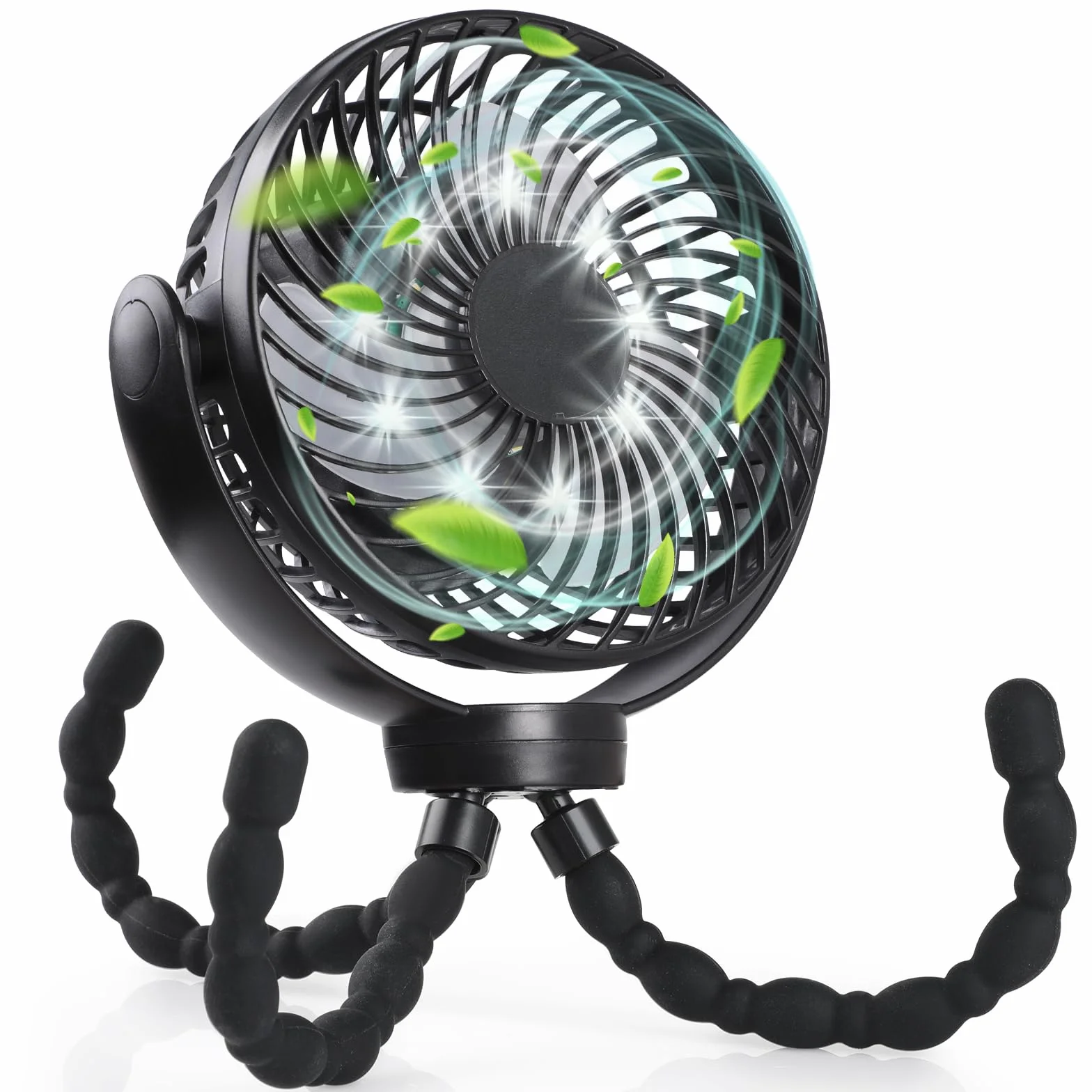 Hianjoo Wentylator do wózka dziecięcego z diodami LED, lekki, 10 000 mAh, mały wentylator biurkowy, wentylator kempingowy, obrót o 360°, przenośny, do wielokrotnego ładowania, do namiotu, domu, biura
