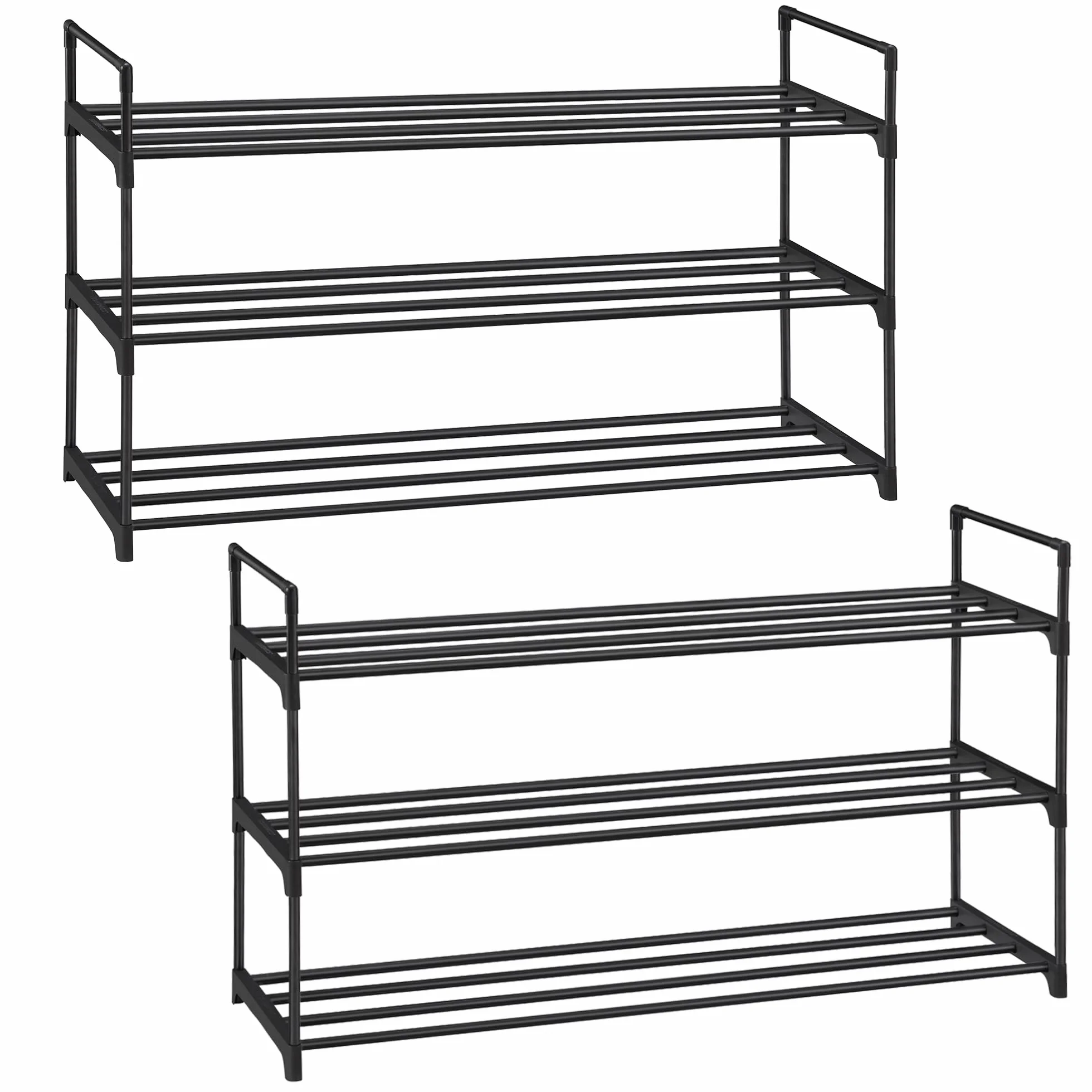 SONGMICS regał na buty 2-częściowy zestaw 3 półki metal czarny LSA06BK