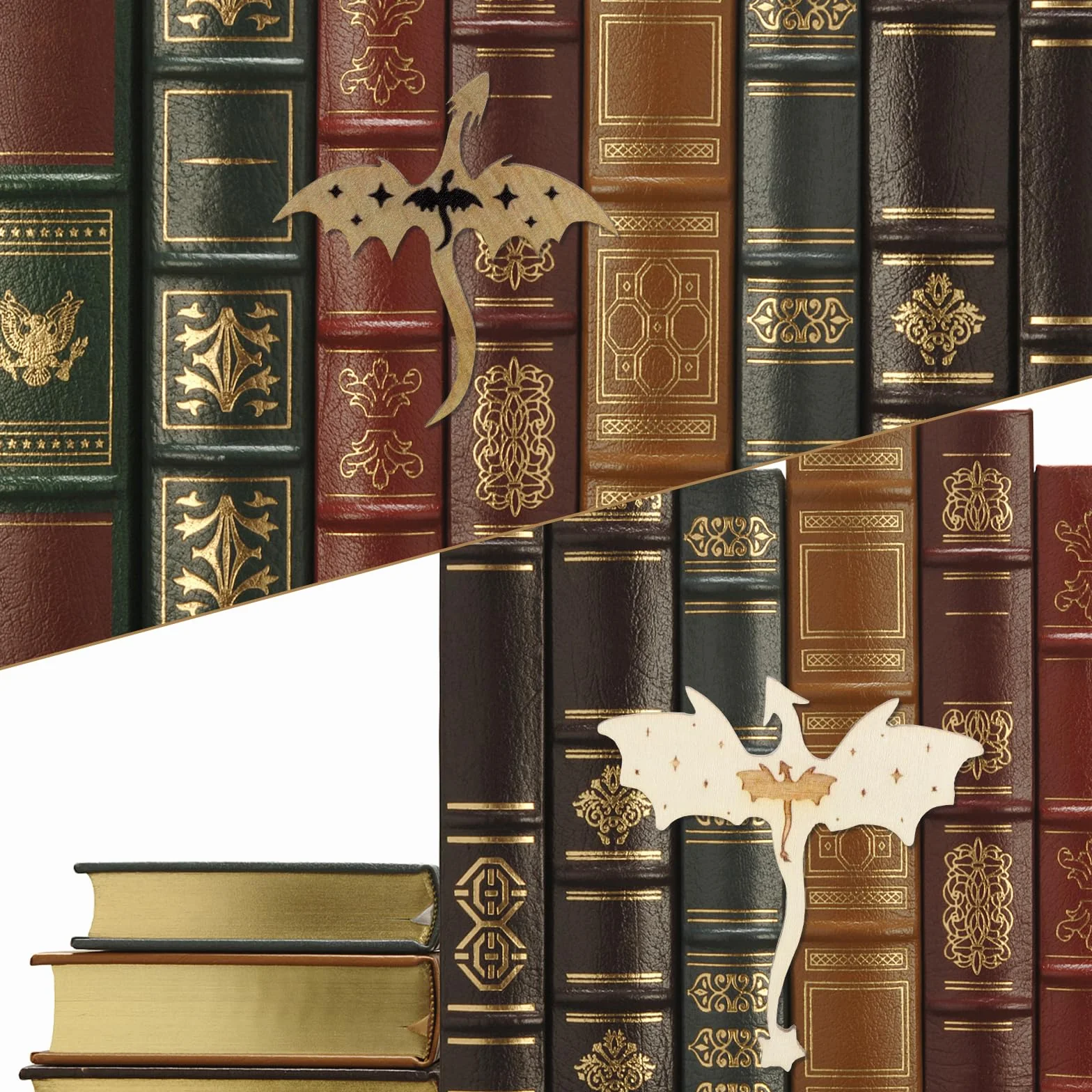 Podpórka do książek, Fantasy Drachen Bookends retro regał na książki dekoracja do szkoły, na biurko, do domu i biura (jasnobrązowy, mały)