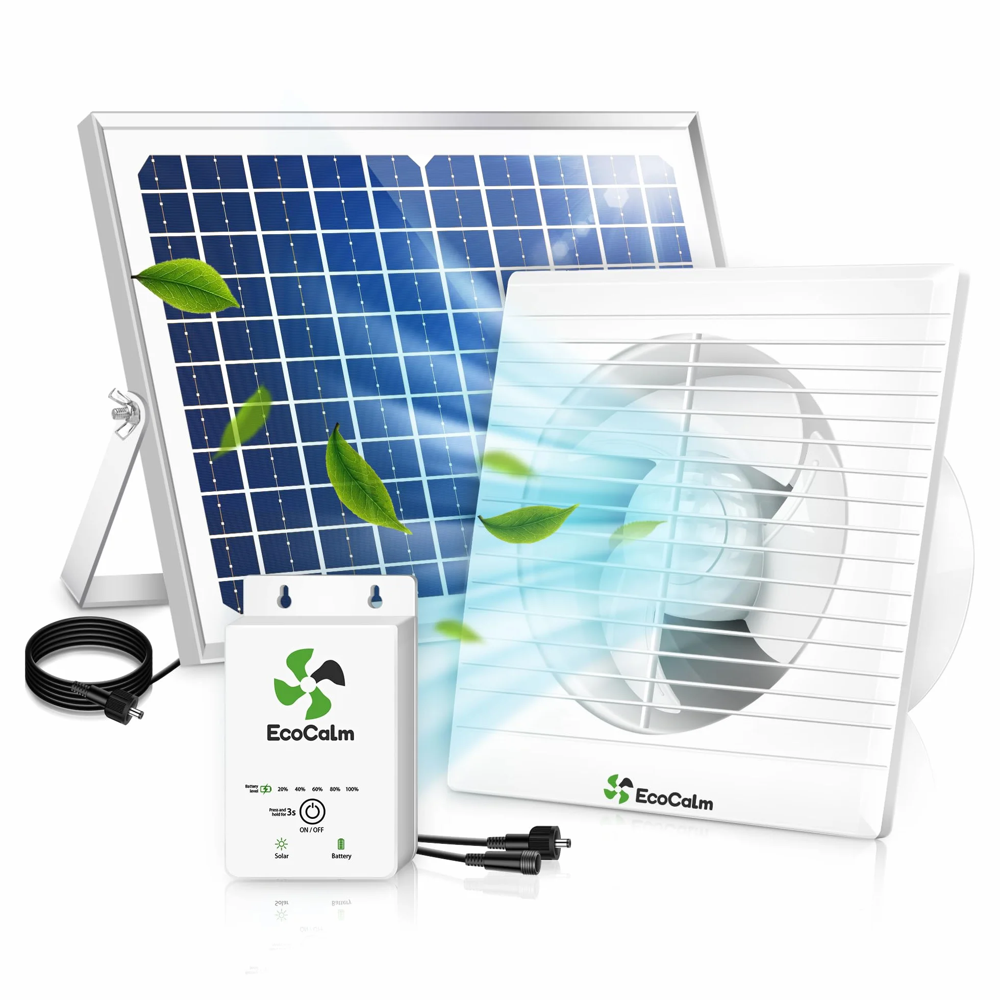 Wentylator solarny z baterią, wentylator zasilany energią słoneczną 200 mm z panelem słonecznym 12 V i kablem 4,5 m, wentylator wyciągowy do szklarni, szopy, poddasza