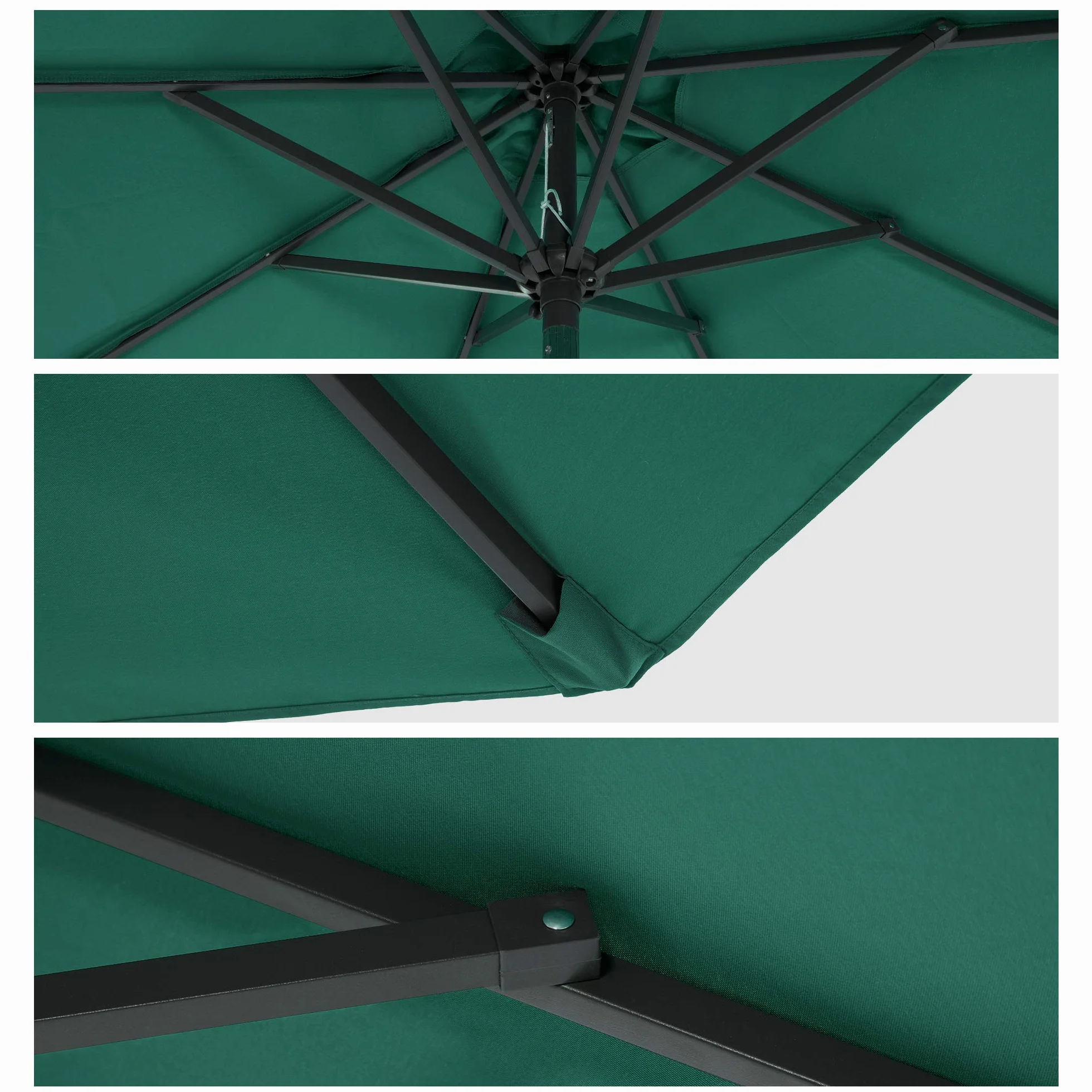 SONGMICS Parasol, Ø 300 cm, parasol ogrodowy, parasol rynkowy, ochrona UV do UPF 50+, parasol ogrodowy, ochrona przeciwsłoneczna, z korbką, bez stojaka, ogród, balkon, taras, ciemnozielony GPU30GN