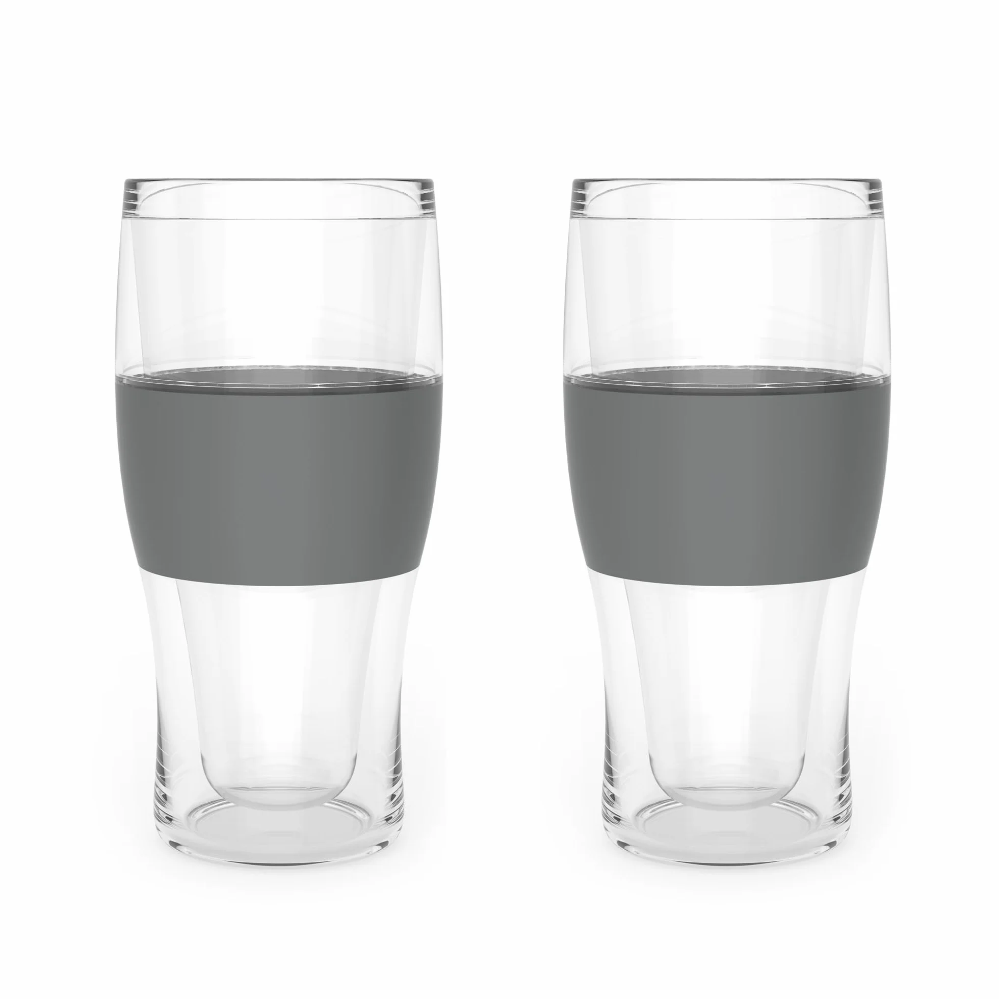 Host Szklanki do piwa Freeze, 473 ml chłodziarka żelowa z podwójną ścianką plastikowy mrożony kufel amerykański (473 ml / .83 pint) szkło, zestaw 2 szt., szare