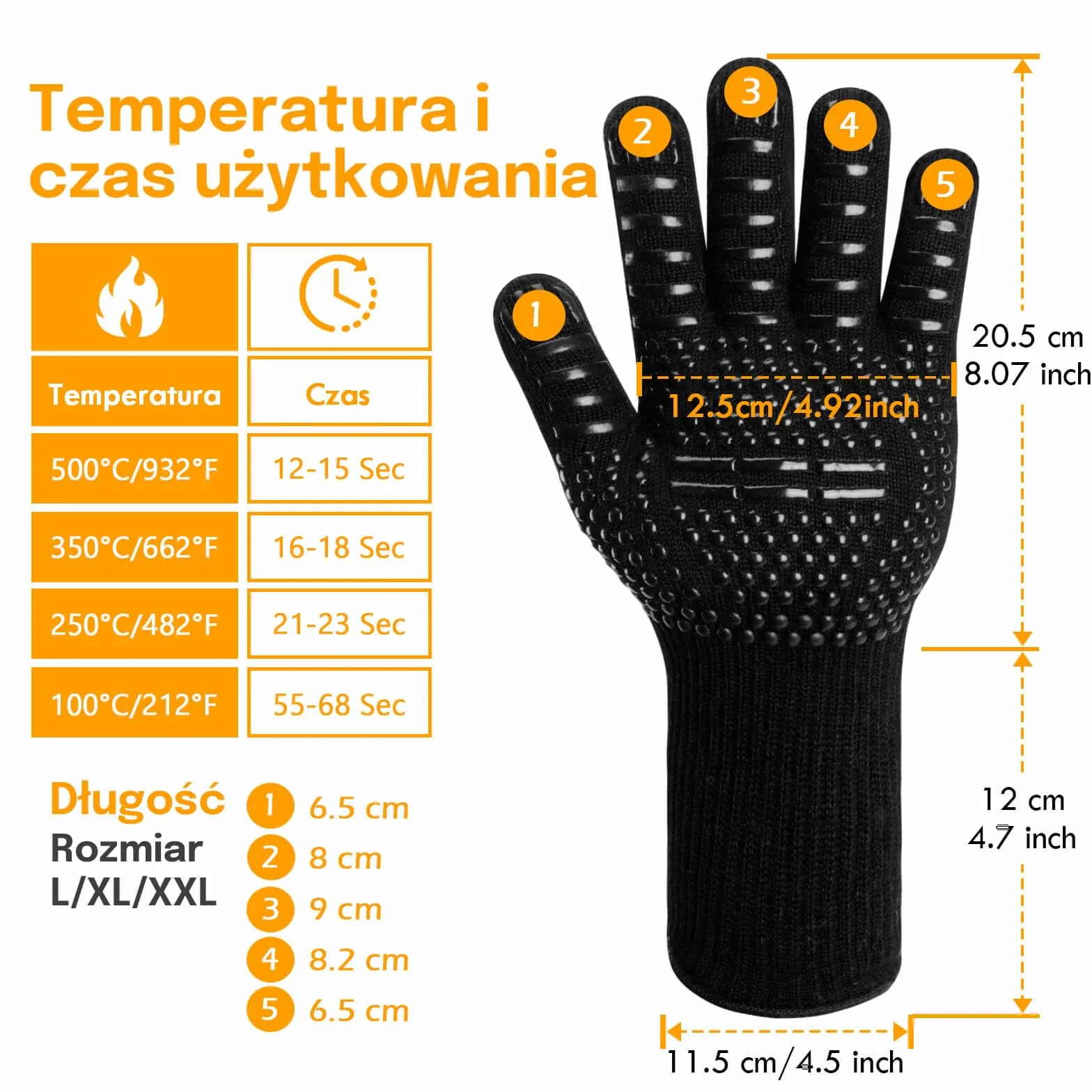Reinalin Rękawice do Grilla Odporne na Ciepło 500°C, Rękawice do Gotowania, Grillowania, Kuchni (L/XL/XXL, Złoty)