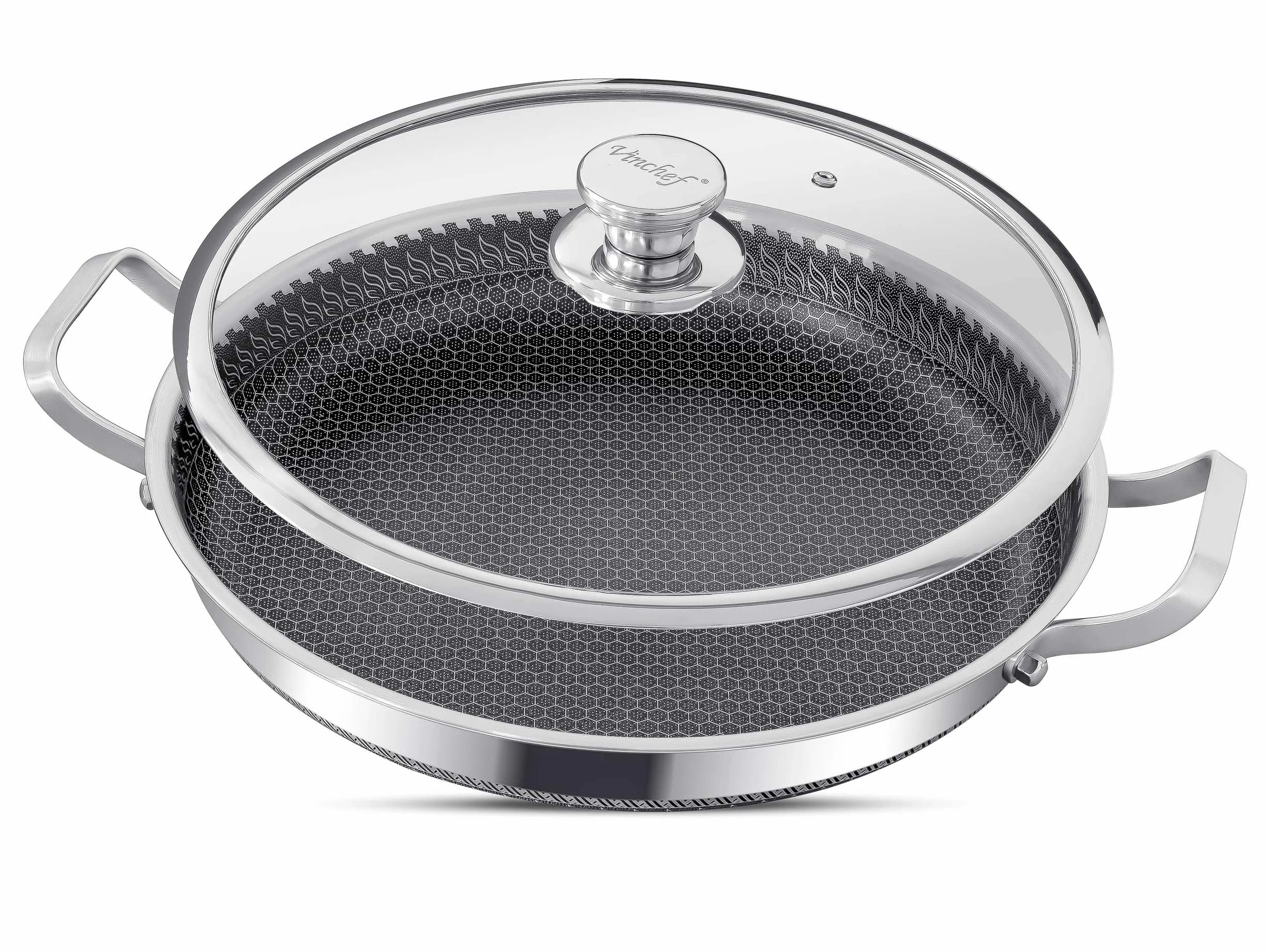 INTIGNIS Patelnia do paella lub z pokrywką piekarnika – smażenie, pieczenie, patelnia z nierdzewnej stali 32 cm, technologia Greblon