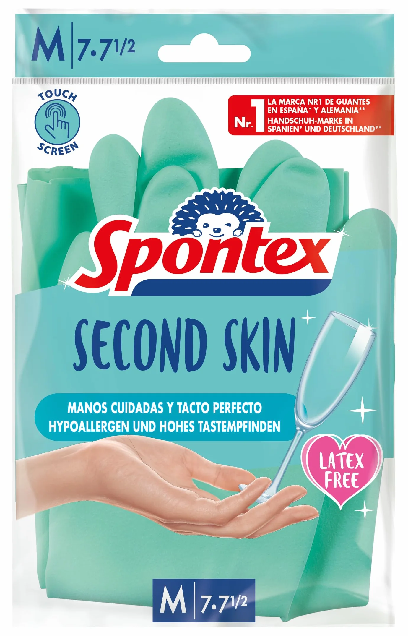 Spontex Second Skin, bezlateksowe rękawice domowe z mieszanki nitrylowej, z technologią ekranu dotykowego, rozmiar M/7-7,5, 1 para