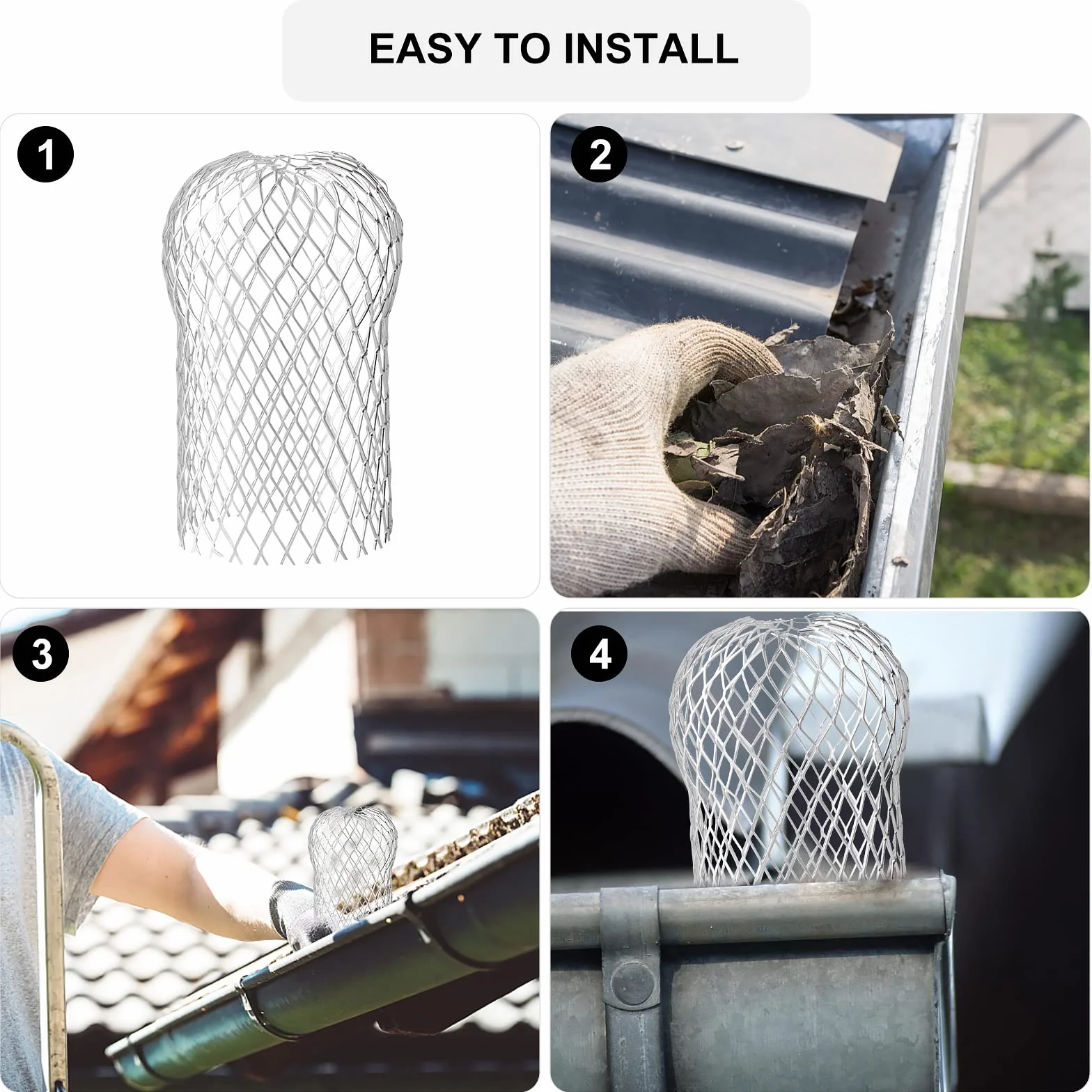 EFUTURETIME Sitko rynnowe, ochrona rury spustowej, aluminiowa kratka filtrująca (8 sztuk), ochrona rynny dachowej, liście, zanieczyszczenia, mech, ochrona rury deszczowej do rur dachowych