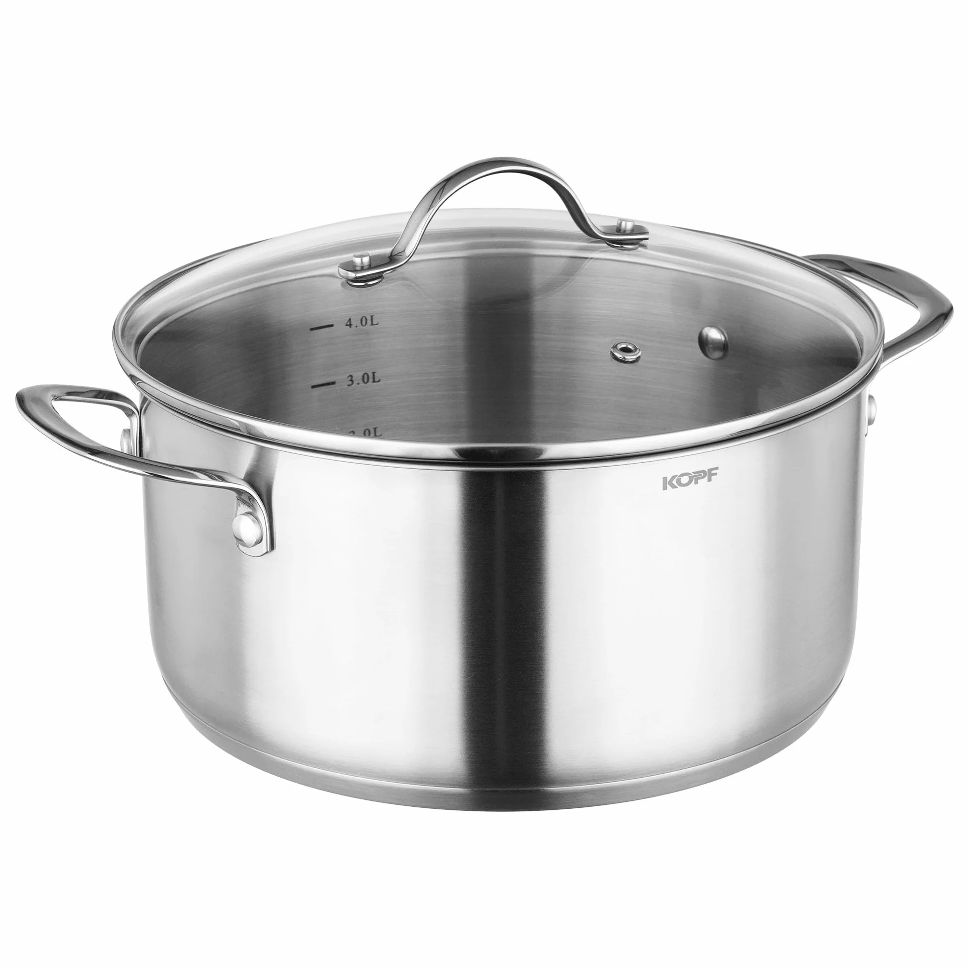 KOPF Clara 8-częściowy zestaw garnków indukcyjnych | nadaje się do piekarnika i zmywarek | zestaw garnków do wszystkich rodzajów kuchenek | 4 garnki, 1 rondel, 3 szklane pokrywki | skala litrów | stal