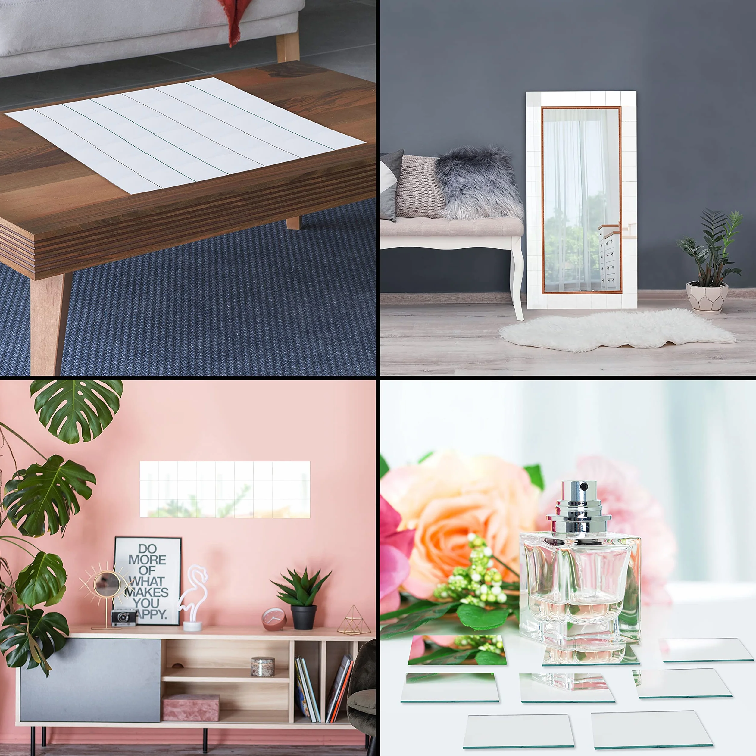 Belle Vous Płytki lustrzane kwadratowe (lustrzać) (50 szt.) – 7,4 cm, płyty do projektów DIY, na ścianę, majsterkowanie i dekoracja – mozaika lustro dekoracyjne do salonu
