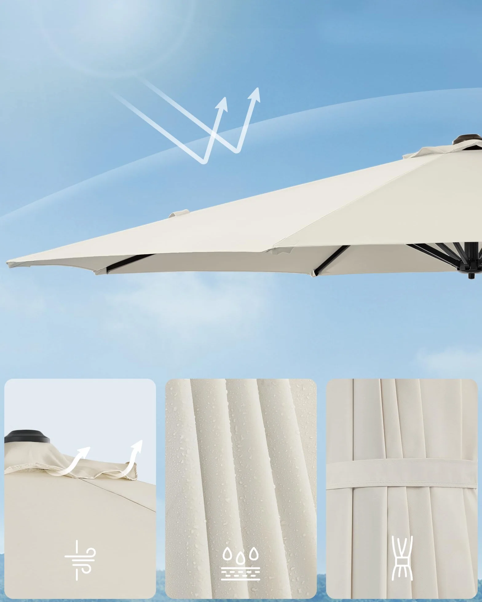 SONGMICS Parasol przeciwsłoneczny, 300 cm, UPF 50+, parasol ogrodowy, obracany o 360°, bezstopniowo regulowany kąt nachylenia, z korbą, stopka krzyżowa