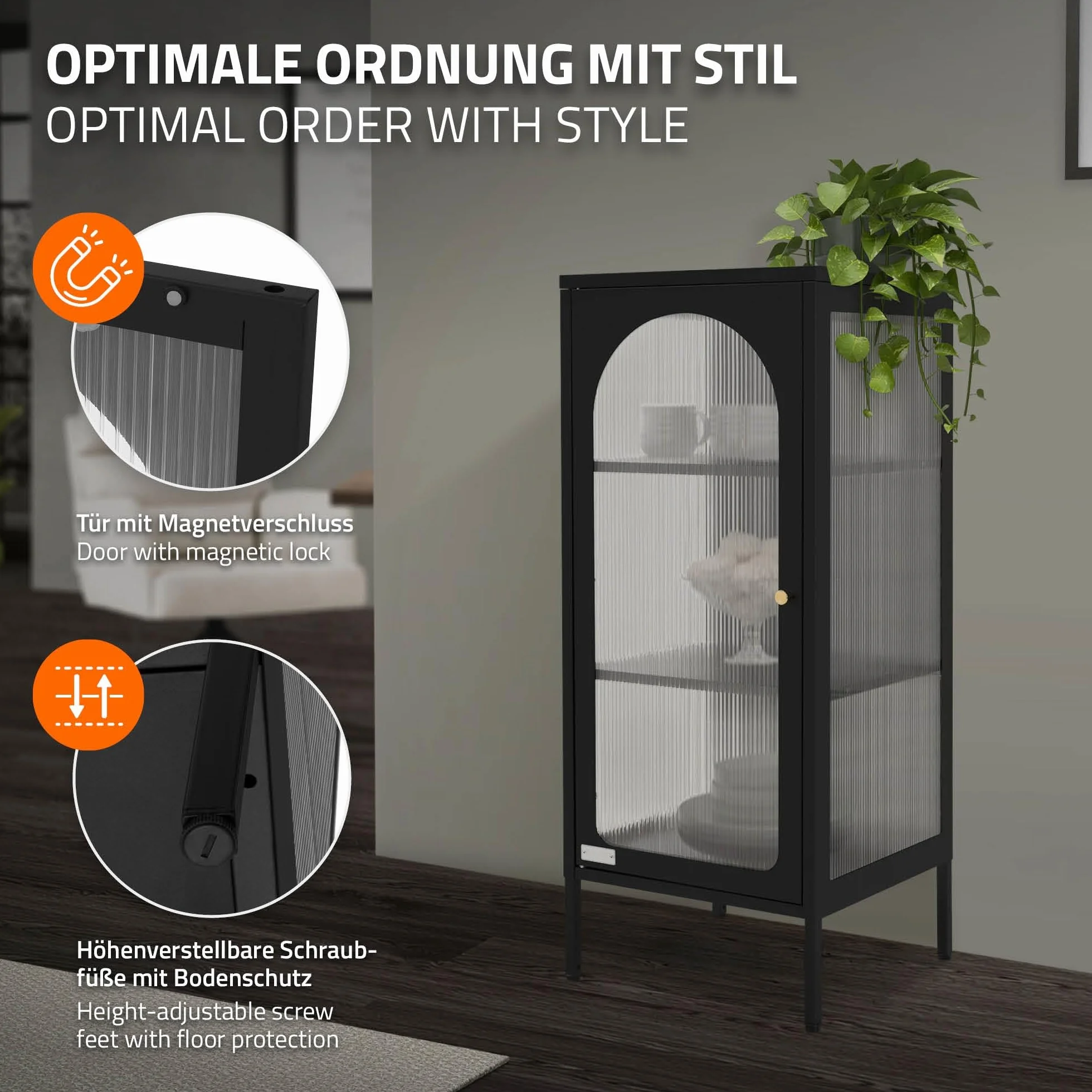 ML-Design gablota 42 x 102,5 x 40 cm czarna waska z 3 pólkami i 1 drzwiczkami metalowa industrialna Regal na dokumenty szafka biurowa wykonana z solidnej stali idealna do nowoczesnych wnetrz
