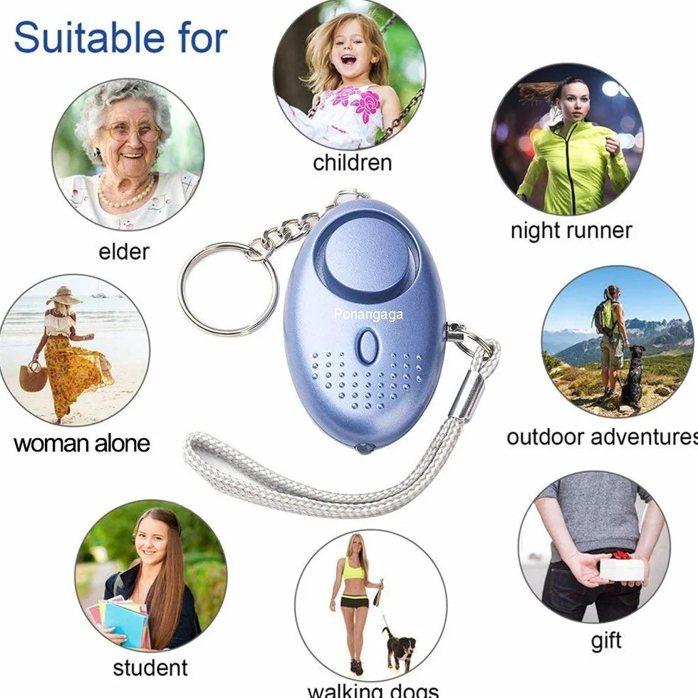 Alarm osobisty z latarką LED, 3 sztuki 140 db, przenośny alarm antynapadowy dla kobiet, dzieci, osób starszych, studentów, biegaczy (fioletowy, złoty i niebieski)
