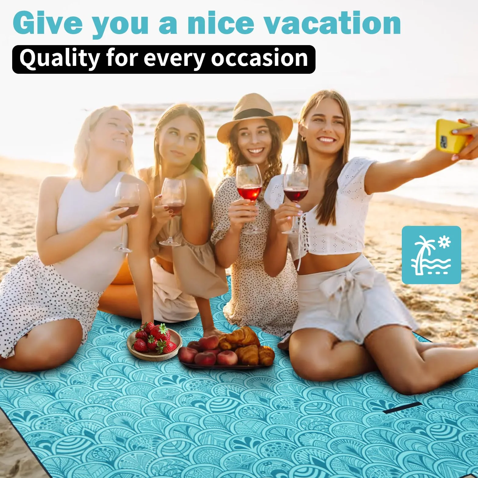 Wodoodporny koc piknikowy 200x200CM - miękki koc z aluminiową podstawą,lekki i składany na plażę,kemping,na zewnątrz