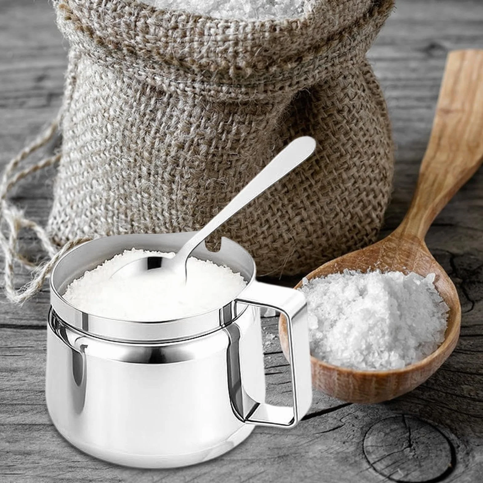 Cukiernica, garnek do przechowywania ze stali nierdzewnej, 500 ml, do kuchni, dozownik Ghee z pokrywką i łyżką, wielofunkcyjny pojemnik, organizer do herbaty, cukru, soli, oleju, przypraw, gotowania i