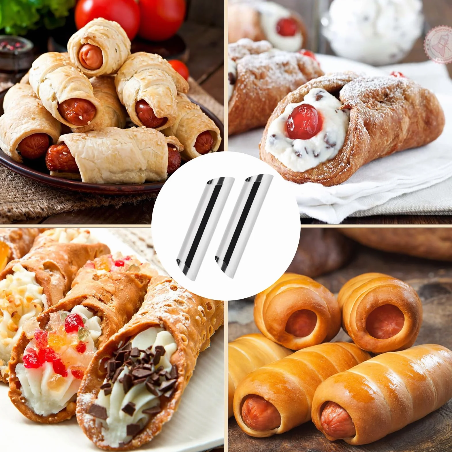 18 szt. foremek do pieczenia kremowych rogów, rurek cannoli ze stali nierdzewnej, 10 metalowych stożków i 5 rurkowych foremek do pieczenia rogalików, lodów i