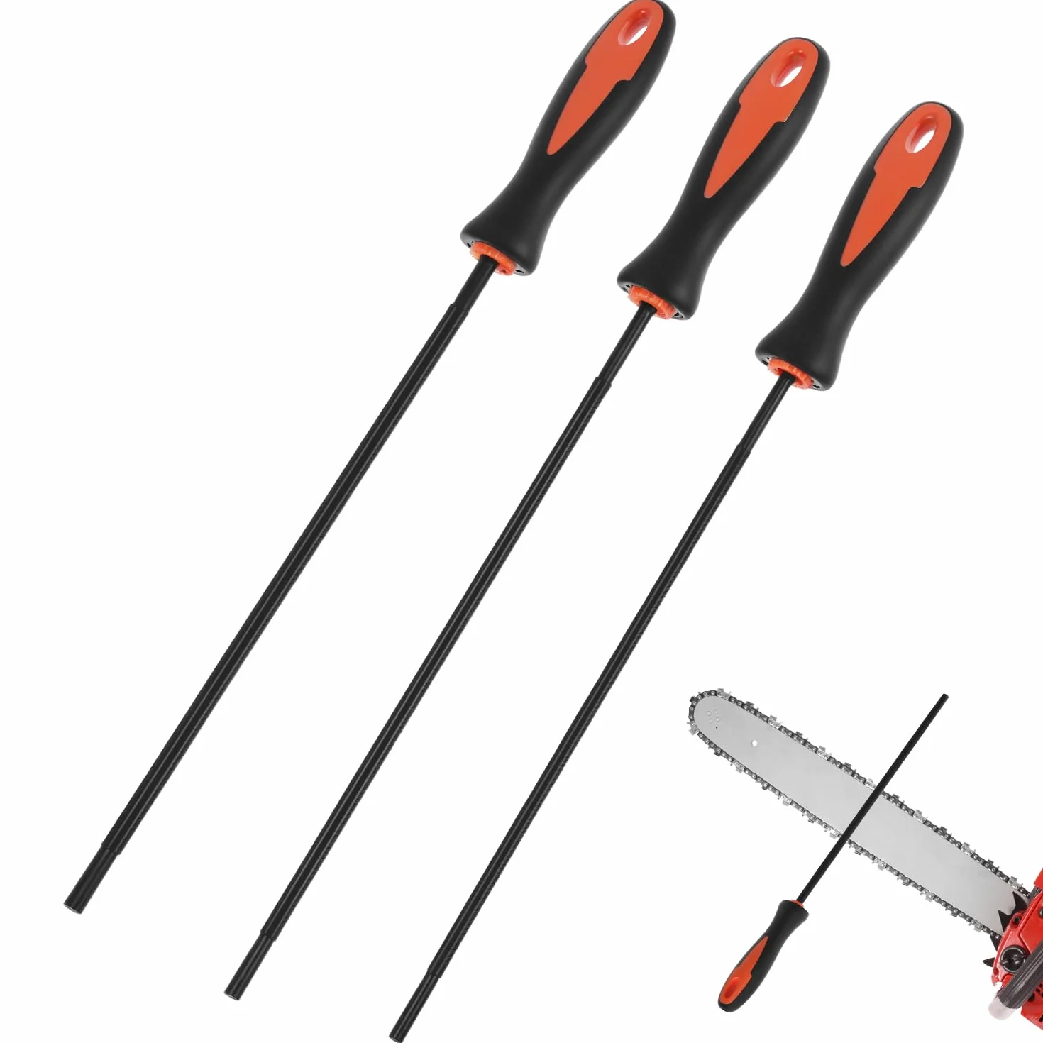 QWORK® Ostrzałka do pił łańcuchowych, 4,0 mm, 4,8 mm, 5,5 mm, ostrzałka łańcuchowa ze stali węglowej, okrągłe pilniki do konserwacji łańcucha piły łańcuchowej, 3 szt