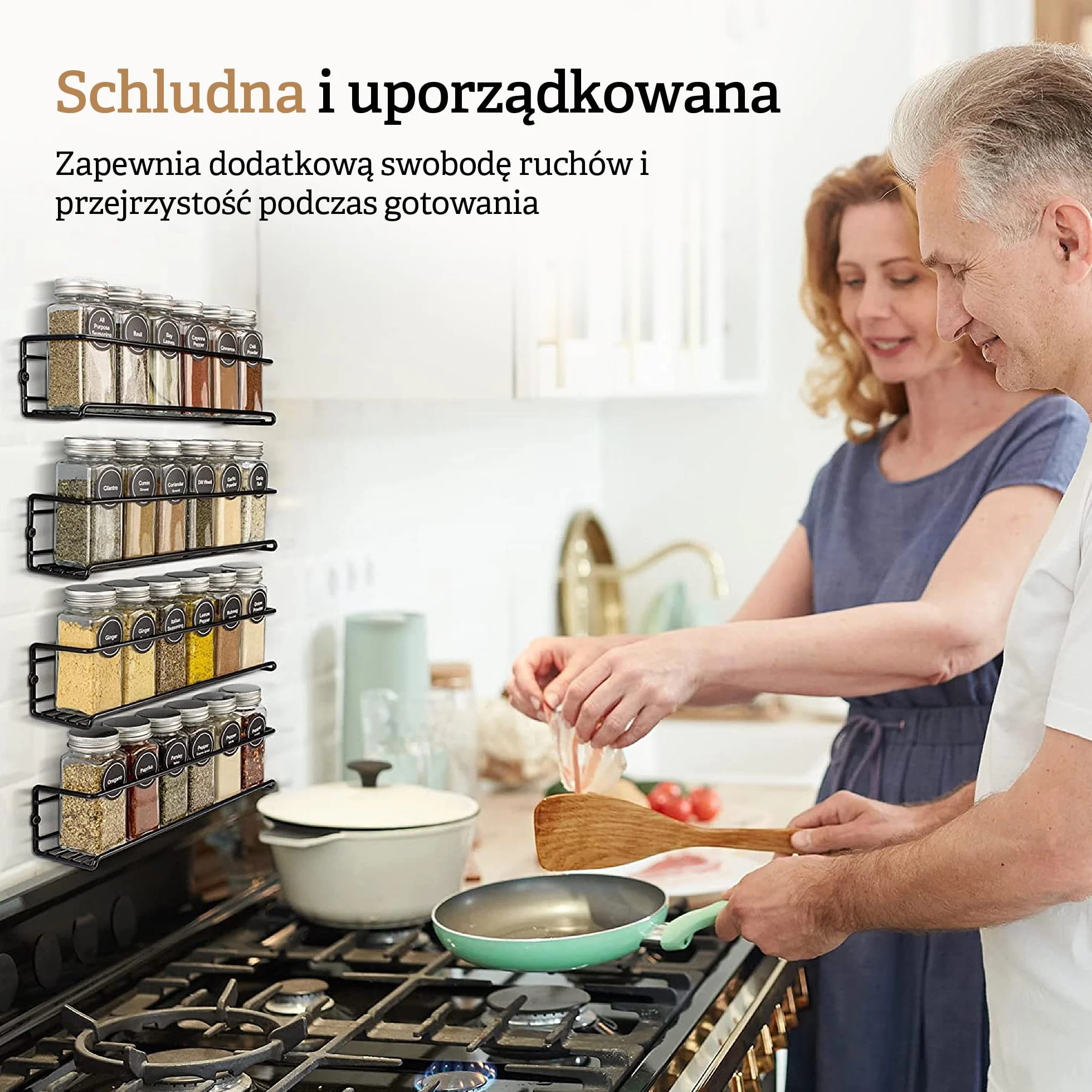 comforder Regał ścienny na przyprawy 4 wiszący metalowy na 24 słoiki 29x6x6 cm Czarny